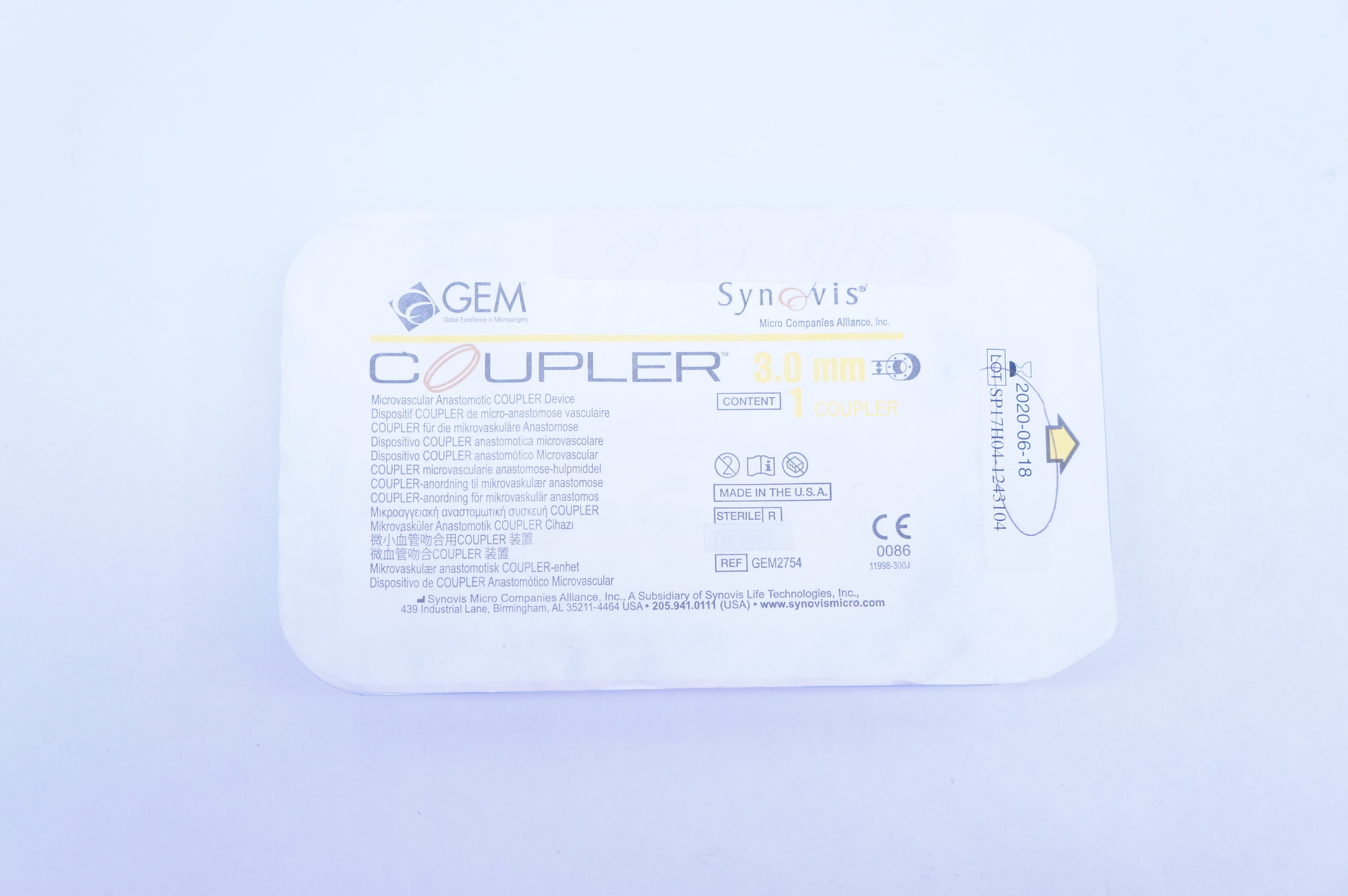 Synovis GEM2754 GEM Coupler Microvascular Anastomotic Device 3.0 mm (x)