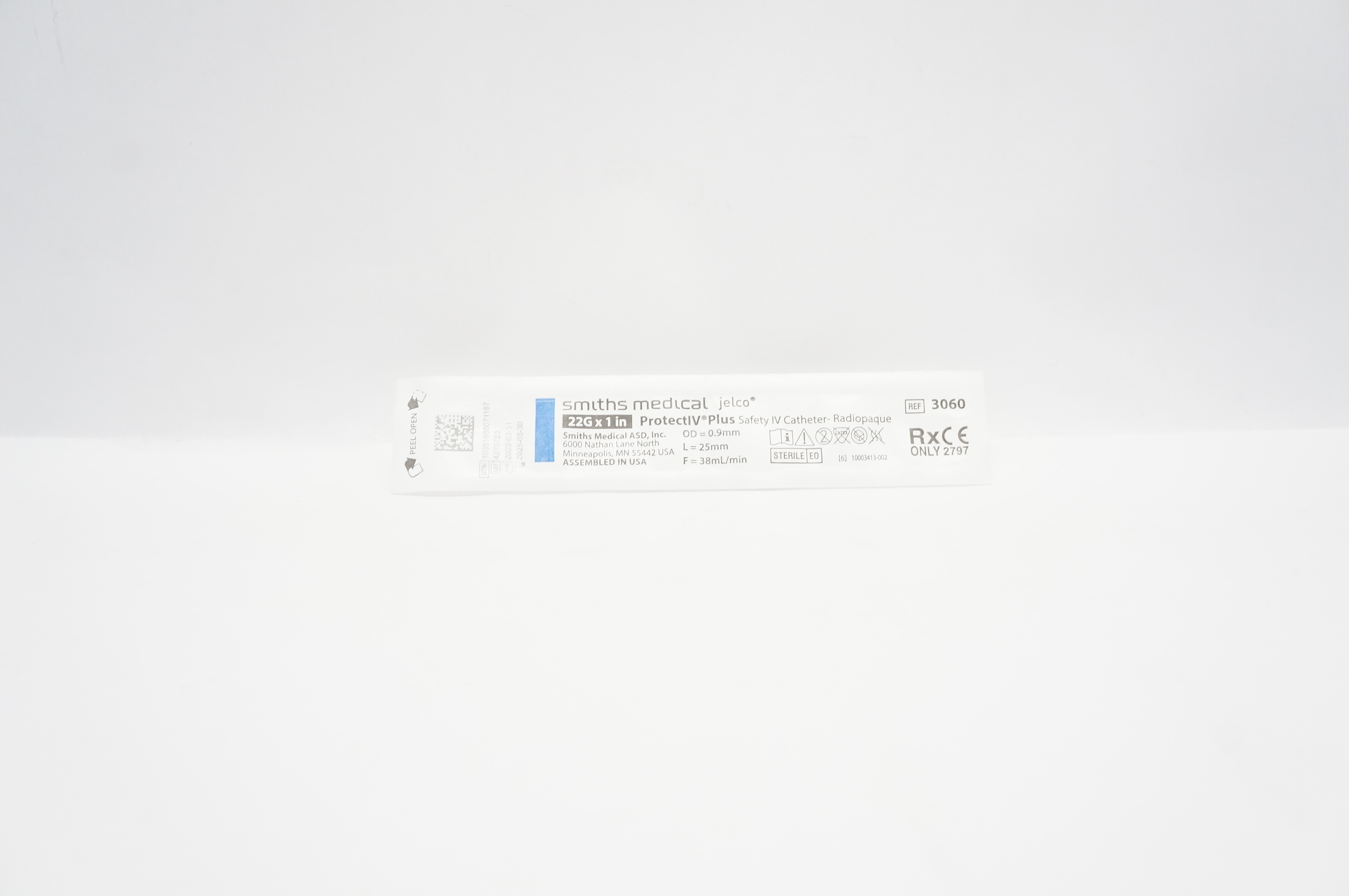 Smiths Medical 3060 Jelco ProtectIV Plus Safety Cath. 22G x 1inch, 38ml/min