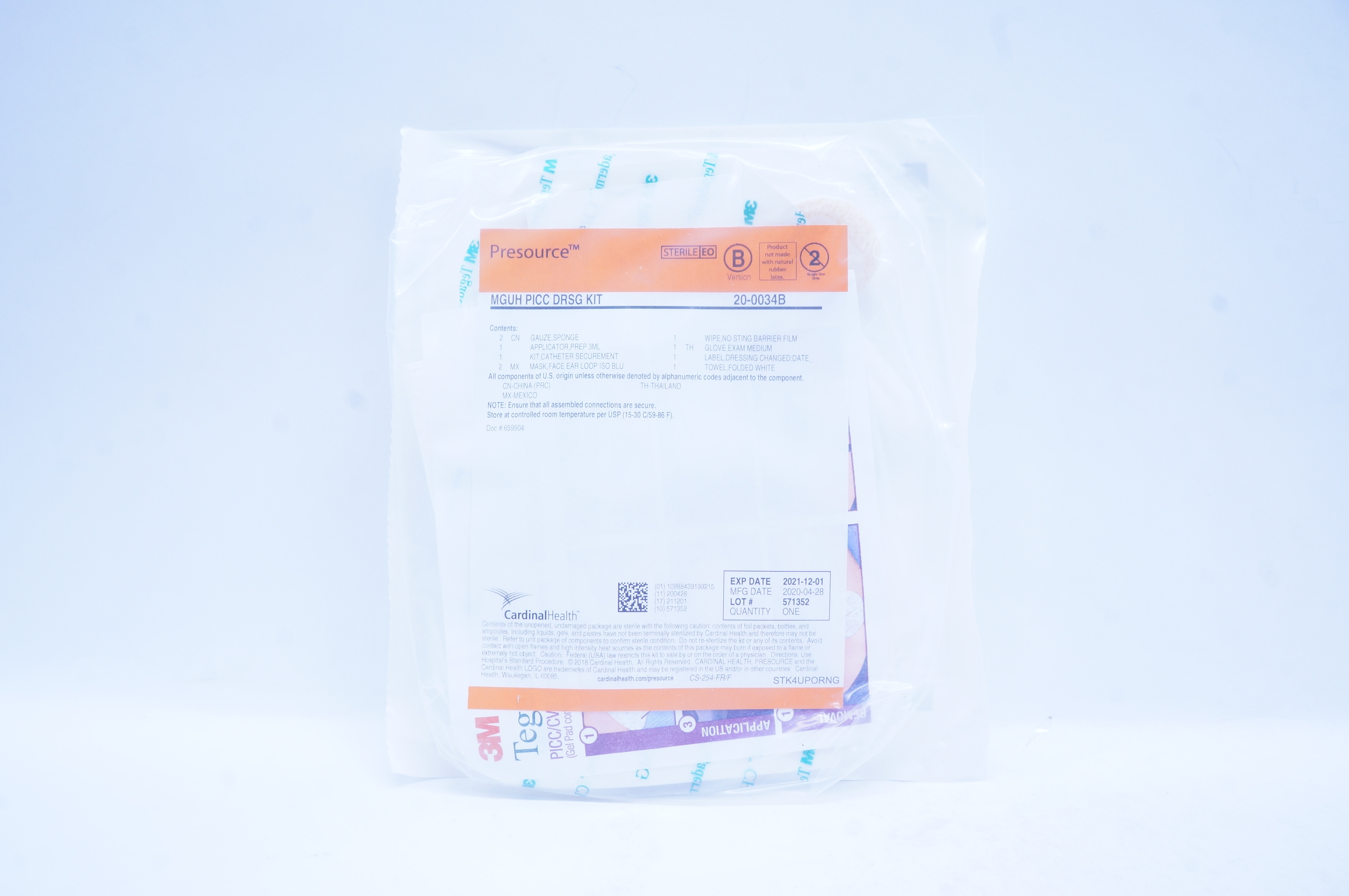 Cardinal Health 20-0034B Presource MGUH PICC DRSG Kit