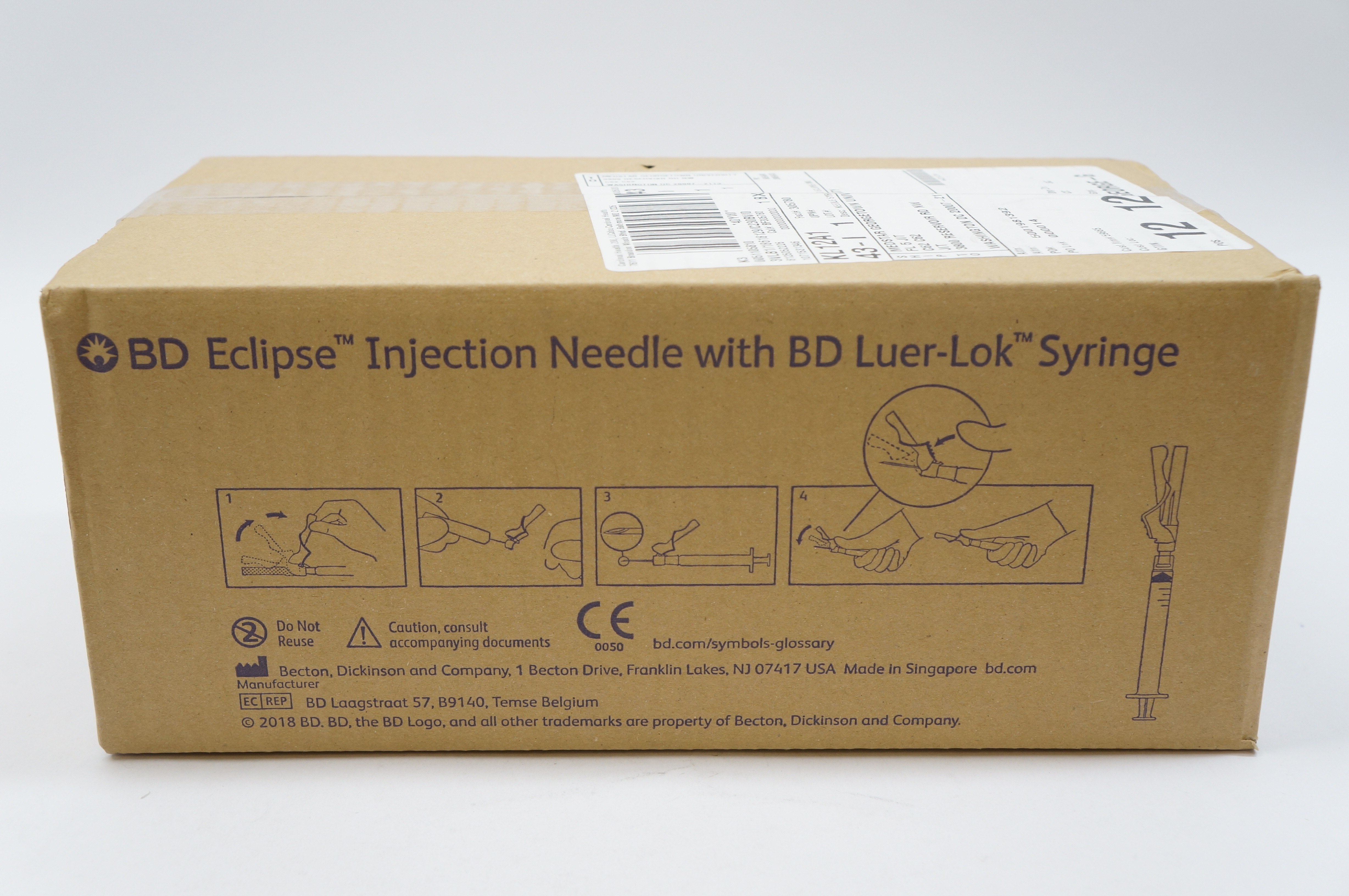 BD 305780 Eclipse Injection Ndle with Luer-Lok Syringe 1ml, 25G x 5/8 -Box of 50
