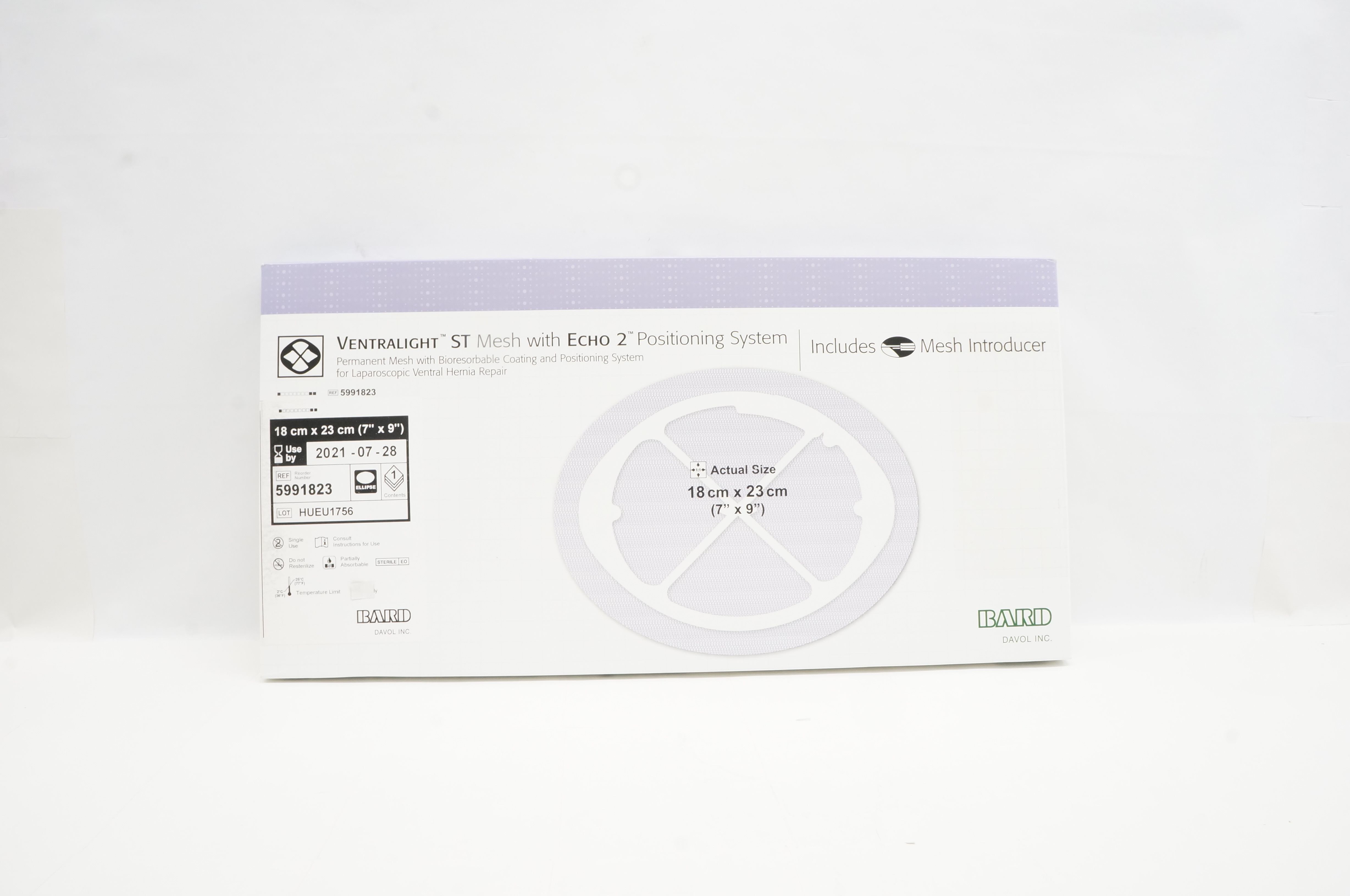 Bard 5991823 Ventralight ST Mesh With Echo PS Positioning System 7 x 9inch (x)