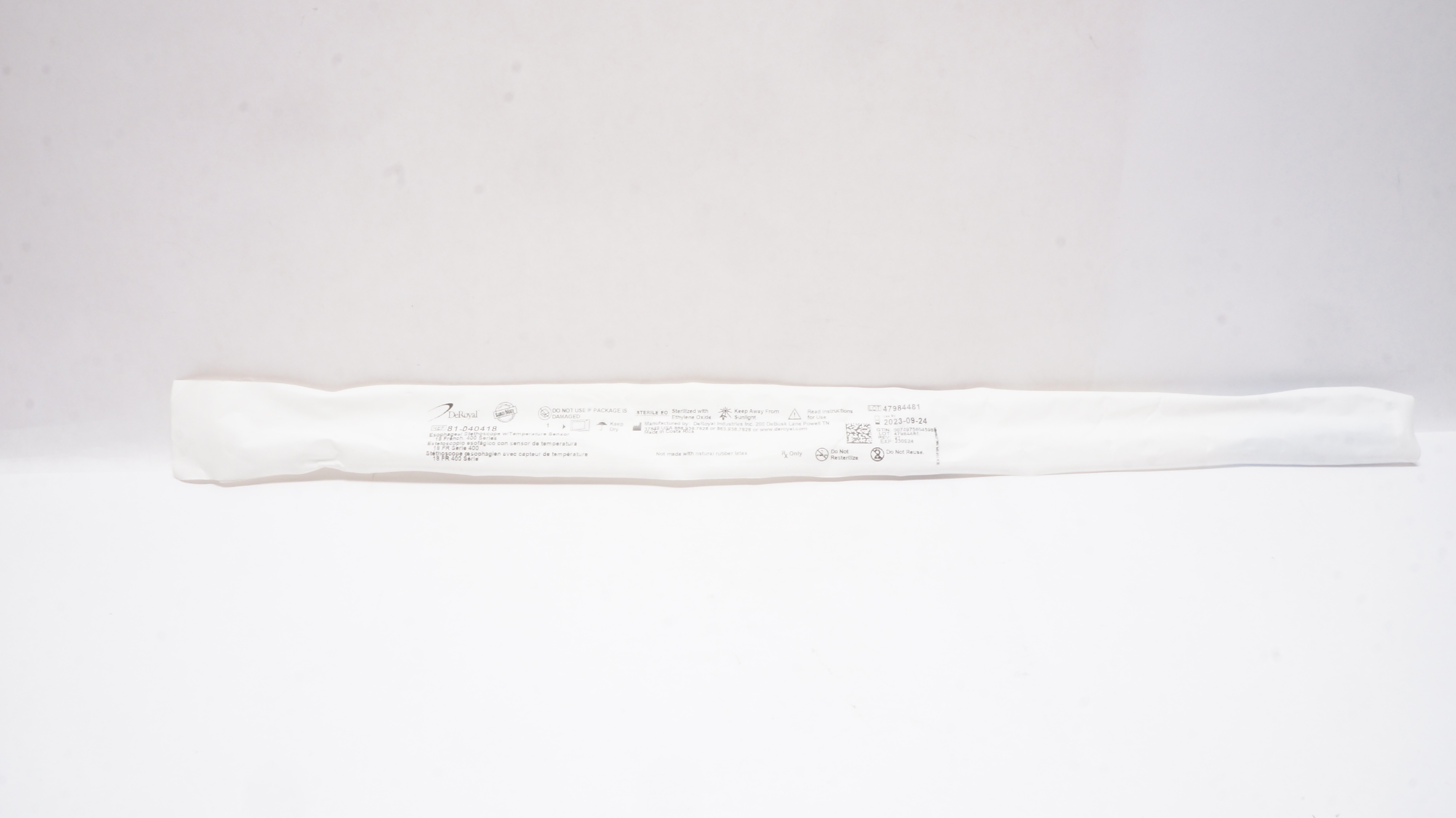 DeRoyal 81-040418 Esophageal Stethoscope w/Temperature Sensor 18Fr., 400 Series