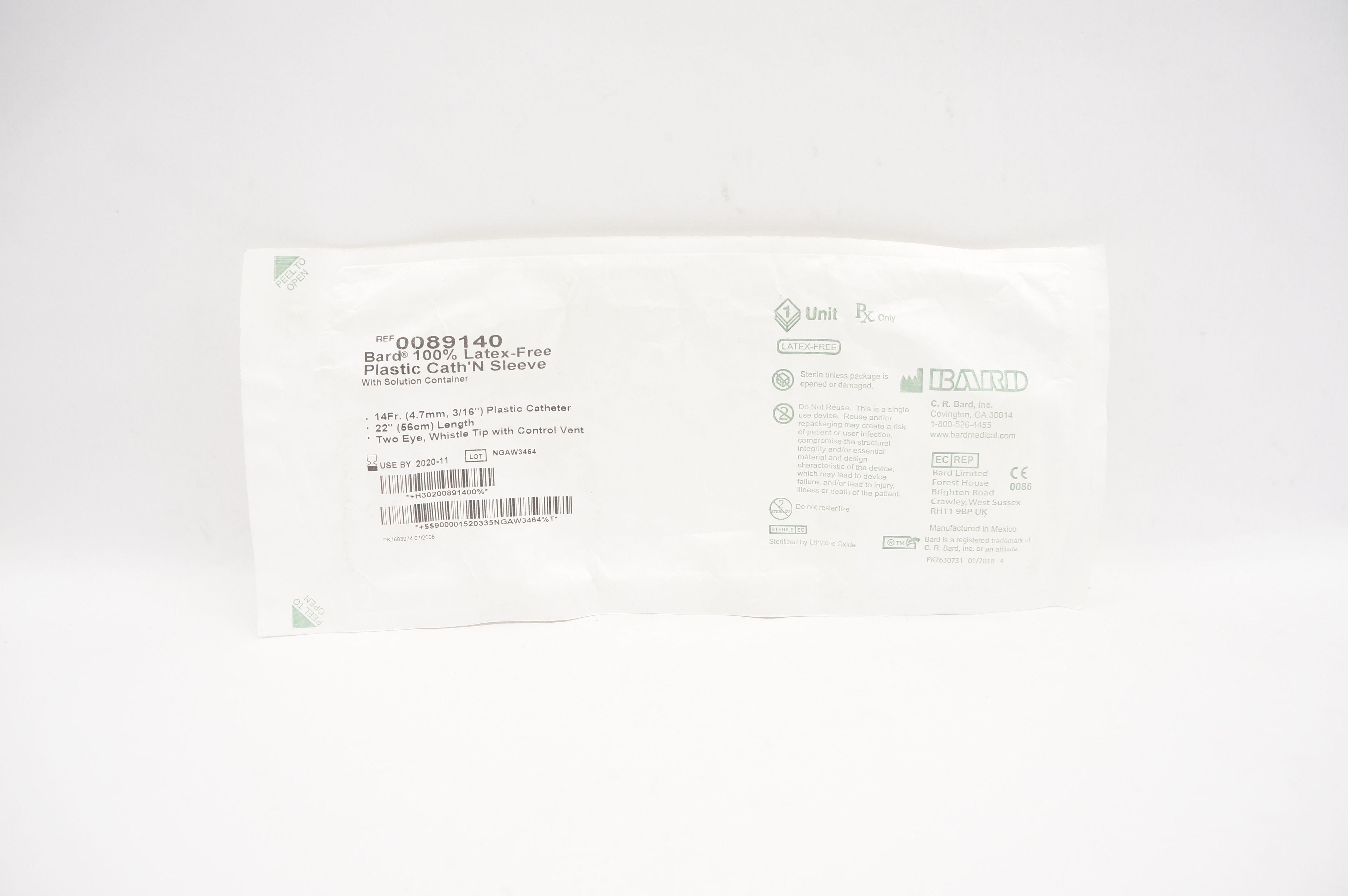 Bard 0089140 Latex-Free Plastic Cath'N Sleeve & Solution Container 14Fr (x)
