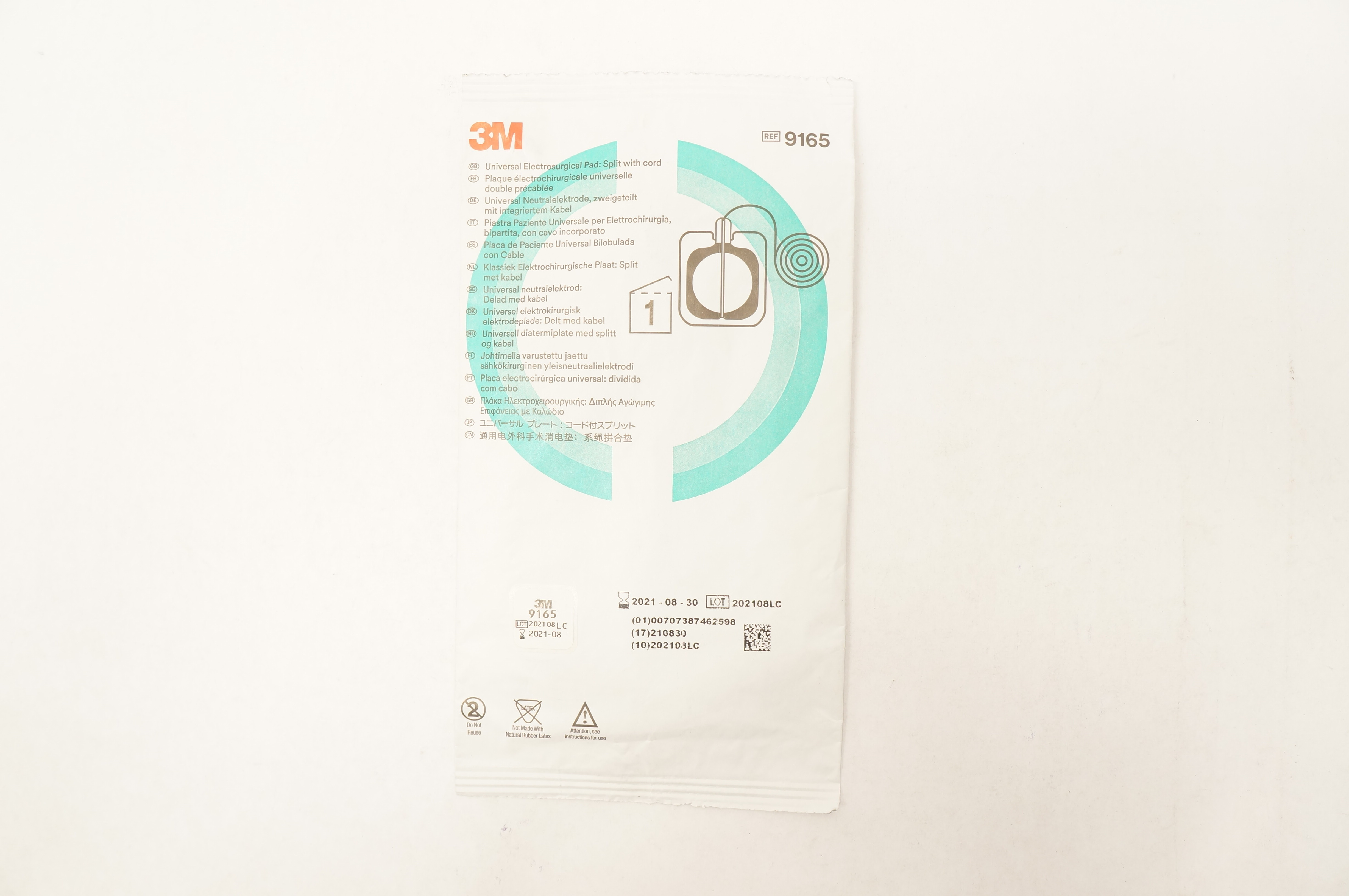 3M 9165 Universal Electrosurgical Pad, Split with Cord (x)