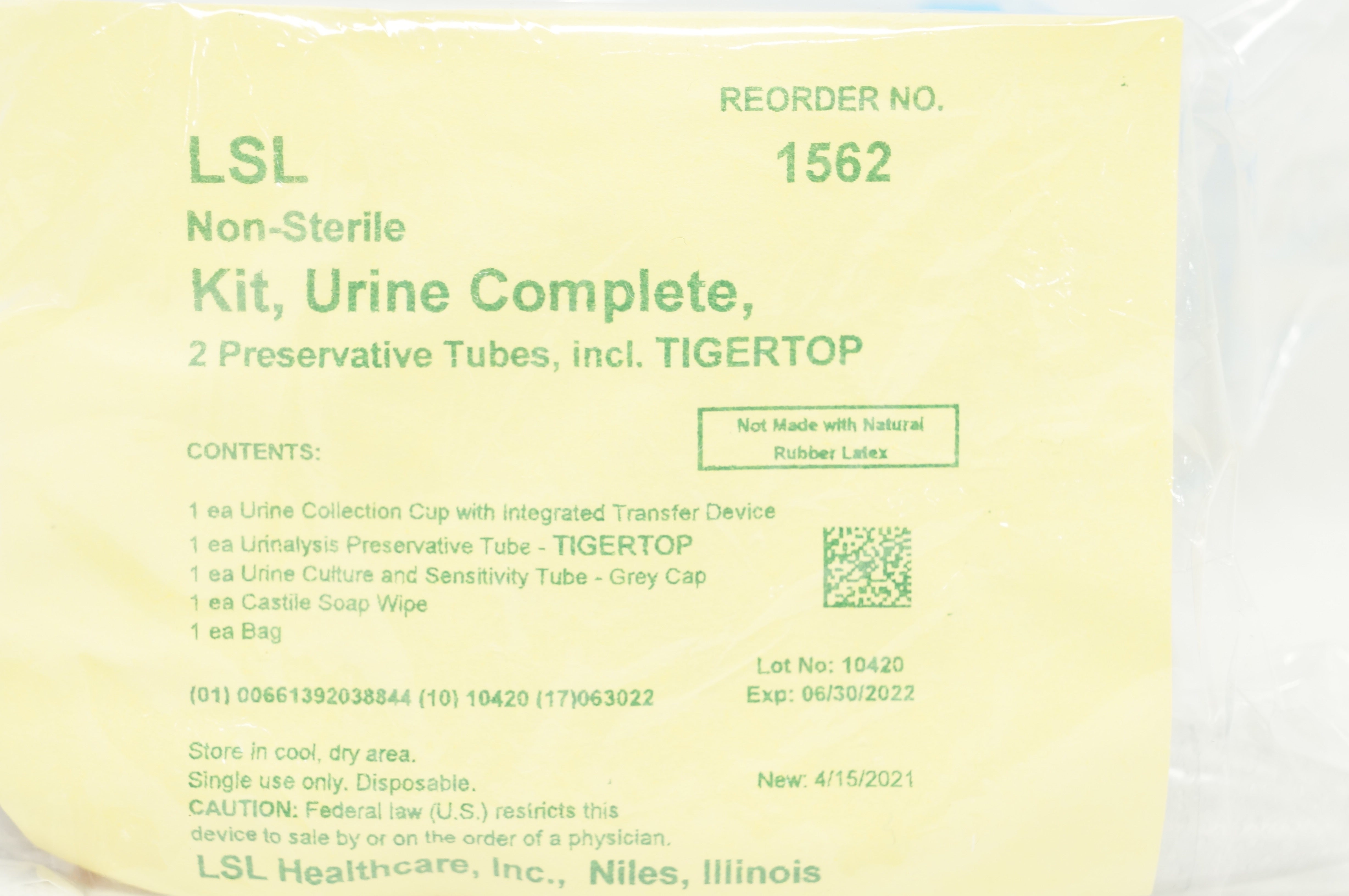 LSL Healthcare 1562 Kit, Urine Complete 2 Preservative Tubes, incl