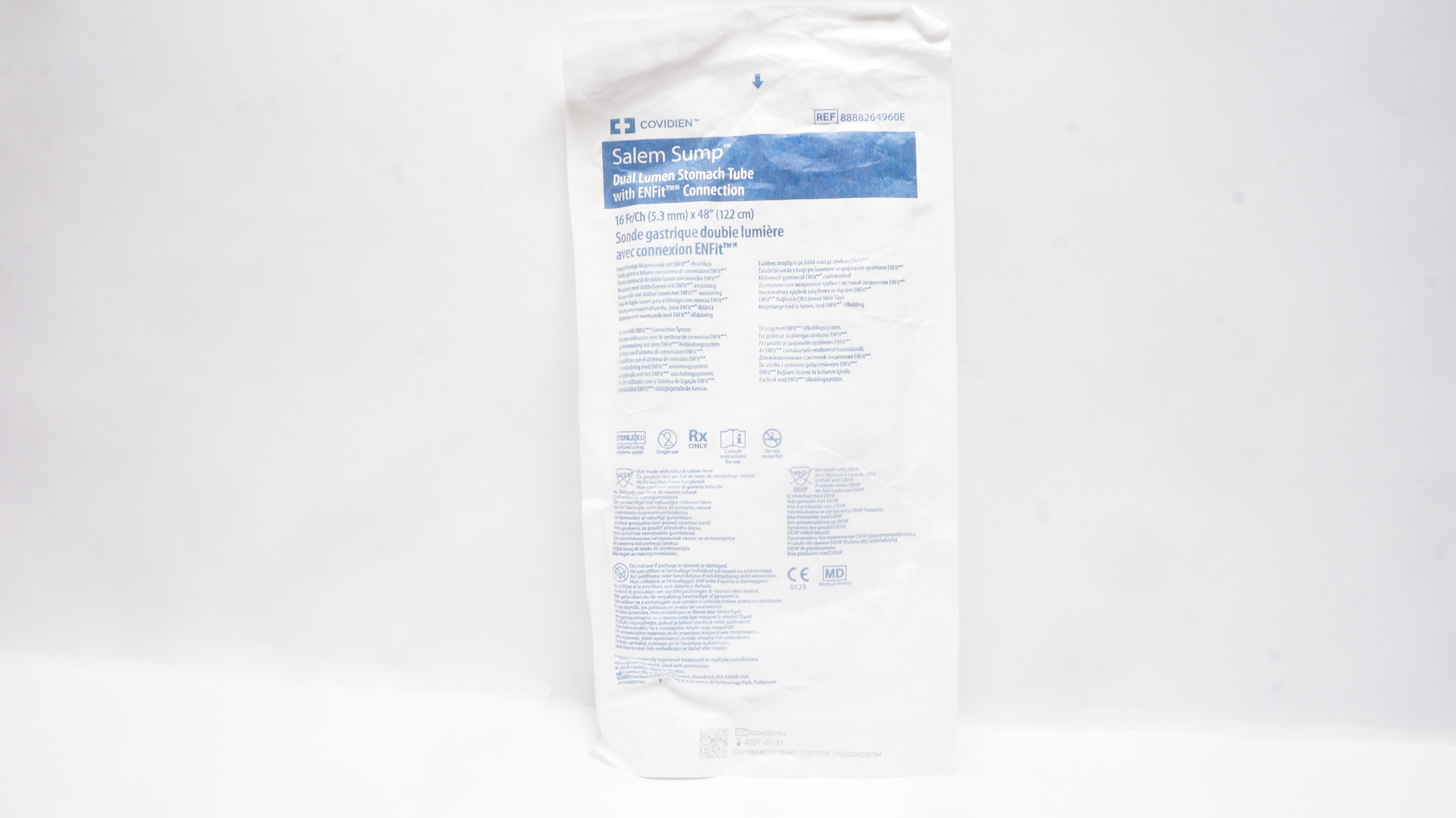 Covidien 8888264960E Salem Sump Dual Lumen Stomach Tube 16Fr/Ch x 48inch