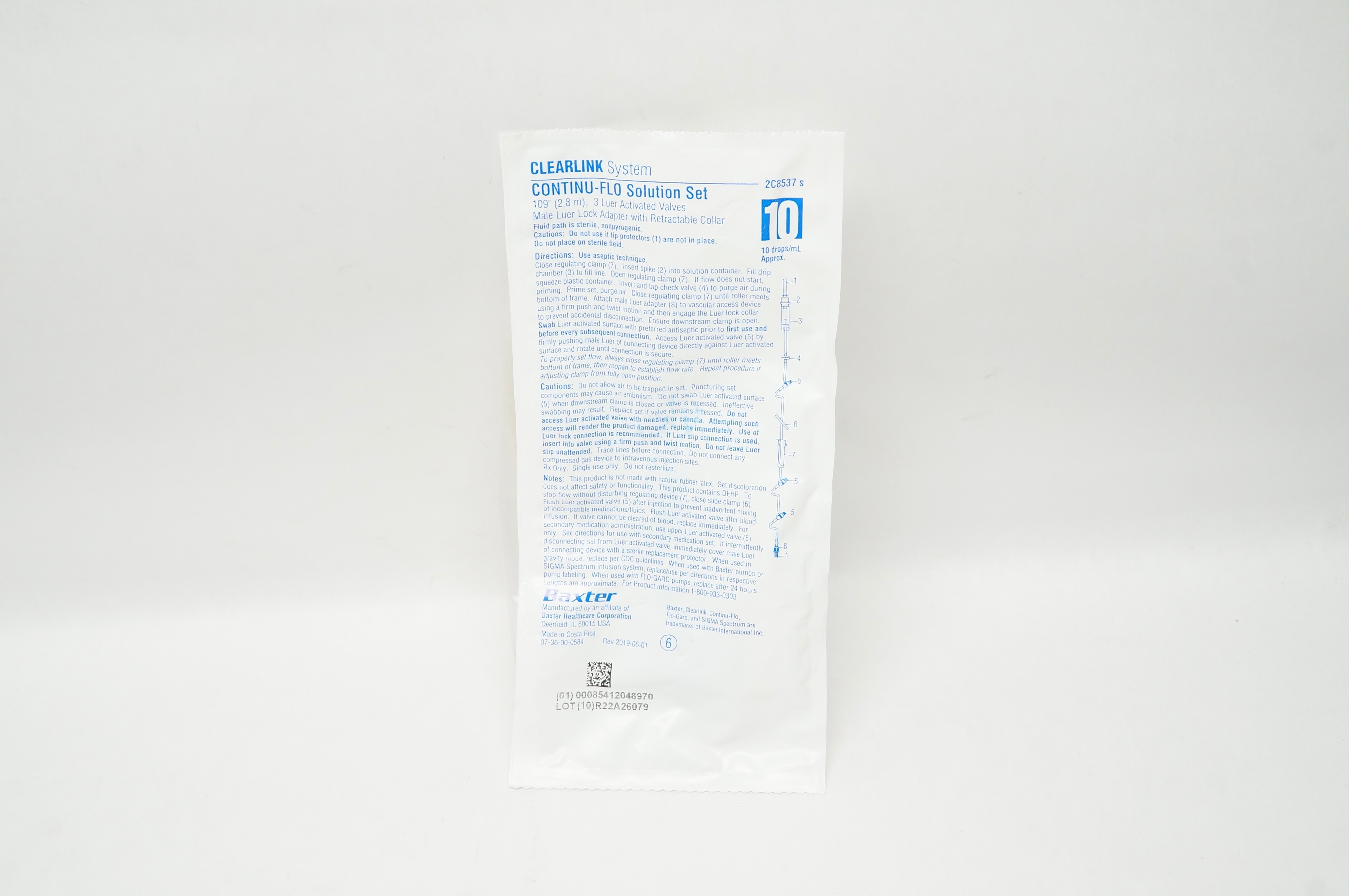 Baxter 2C8537s Clearlink System Continu-Flo Solution Set 109 inch,10drops/mL