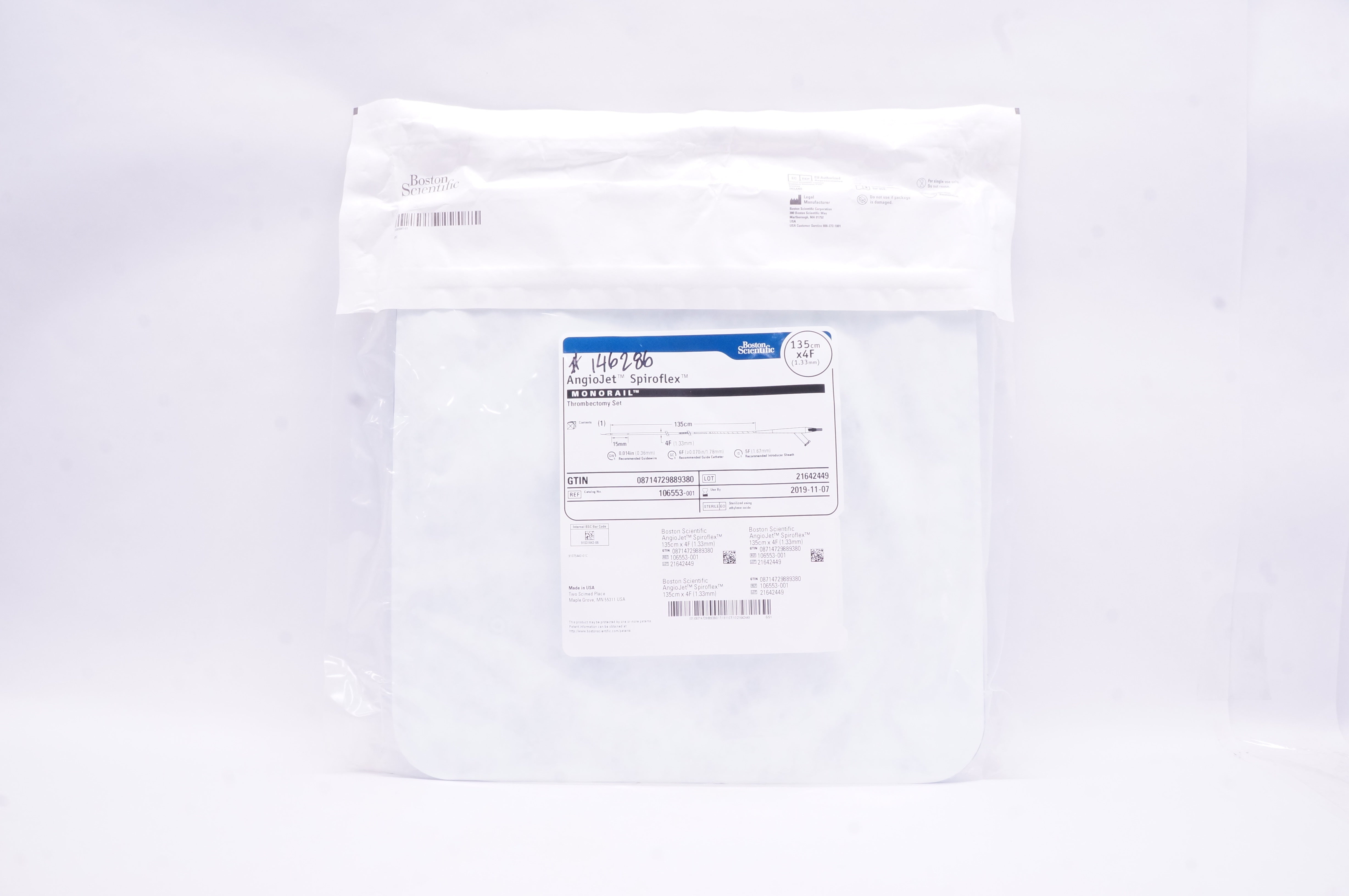 Boston Scientific 106553-001 AngioJet Spiroflex Monorail, 135cm x 4F (x)