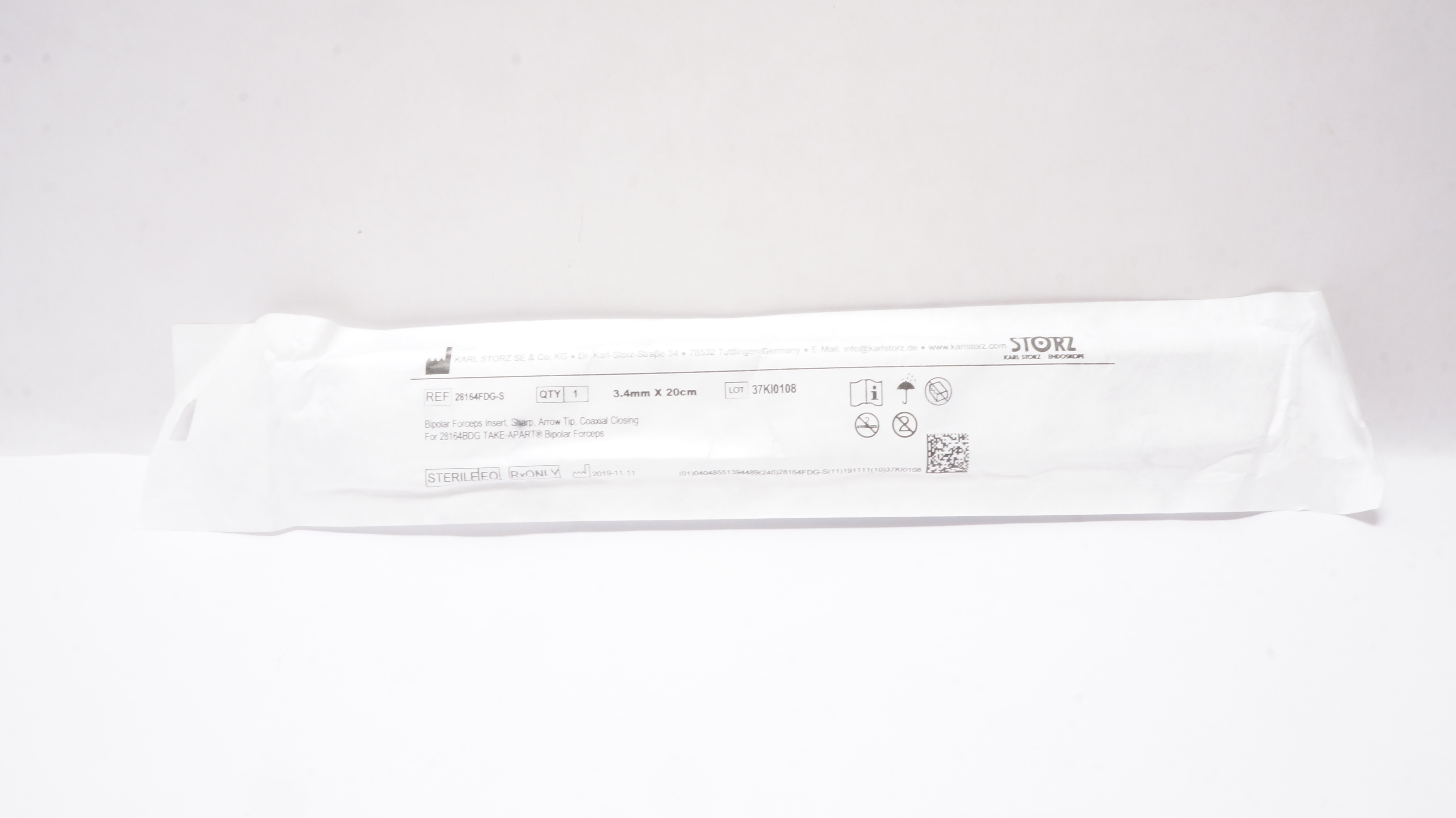 Karl Storz 28164FDG-S Bipolar Forceps Insert, Sharp,Coaxial Closing 3.4mm x 20cm