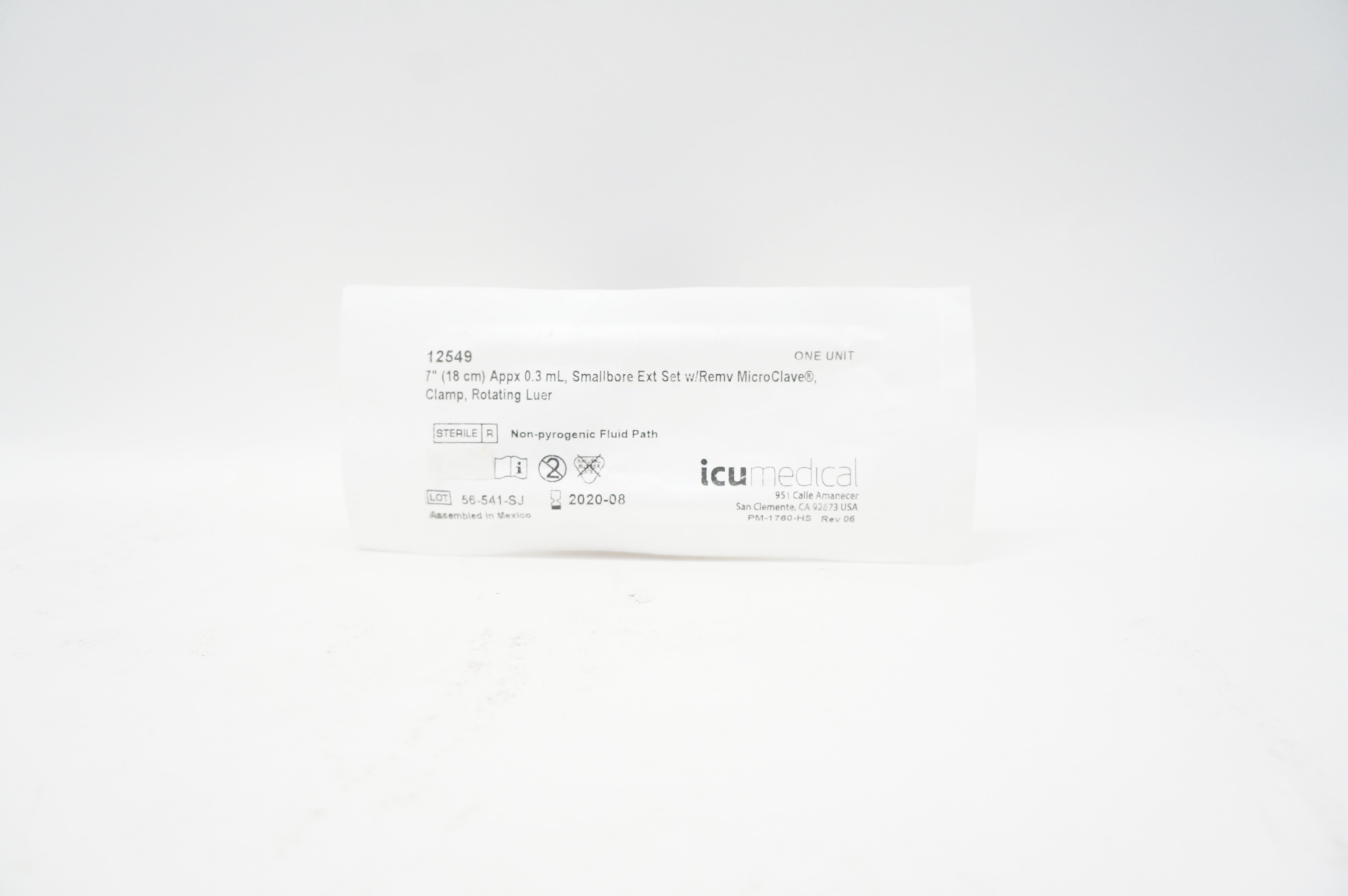 ICU Medical 12549 7 inch Appx. 0.3mL, Smallbore Extension Set (x)
