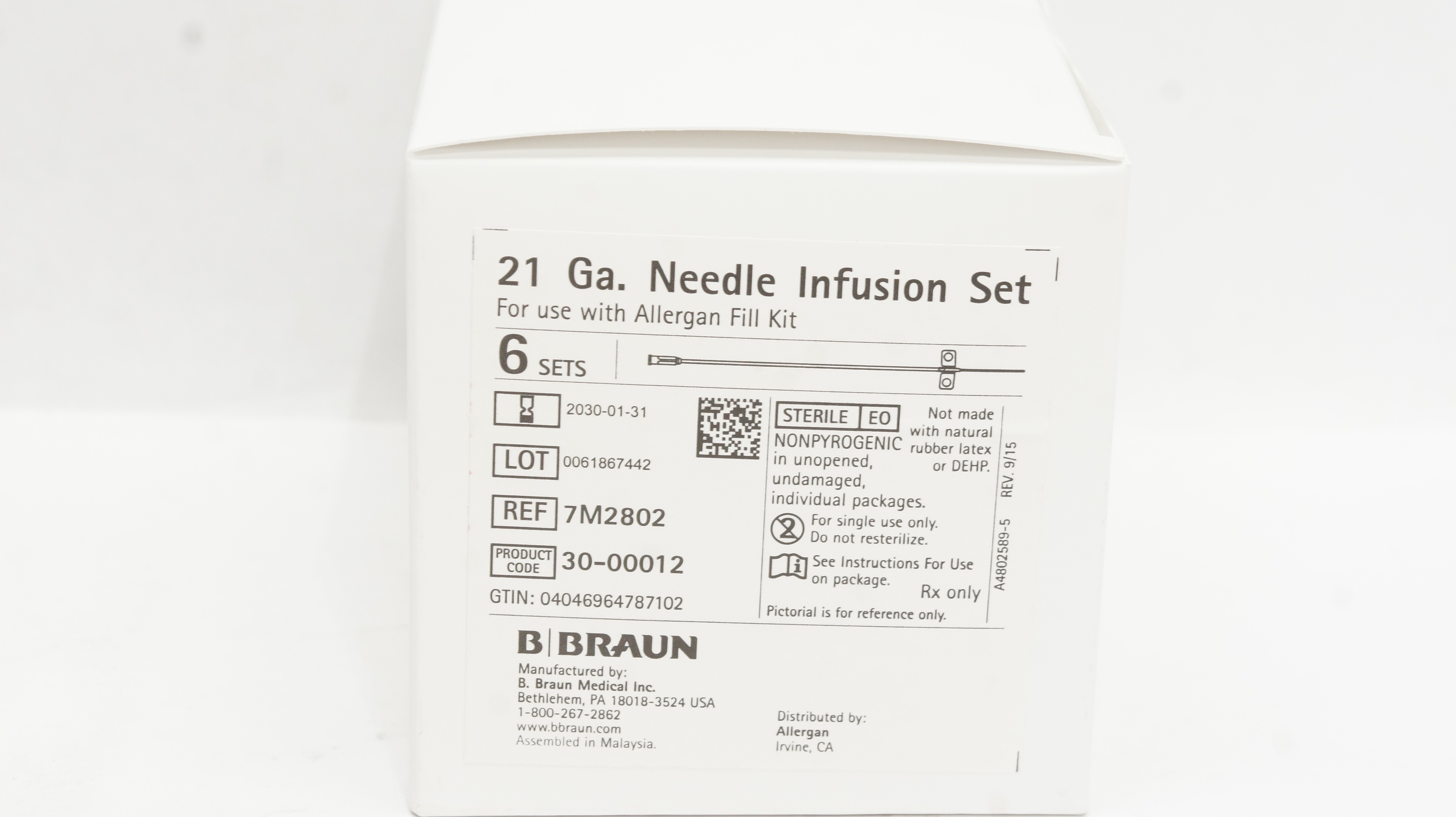 Braun 7M2802 Ndle Infusion Set 21Ga For Use w/Allergan Fill Kit Box of 6