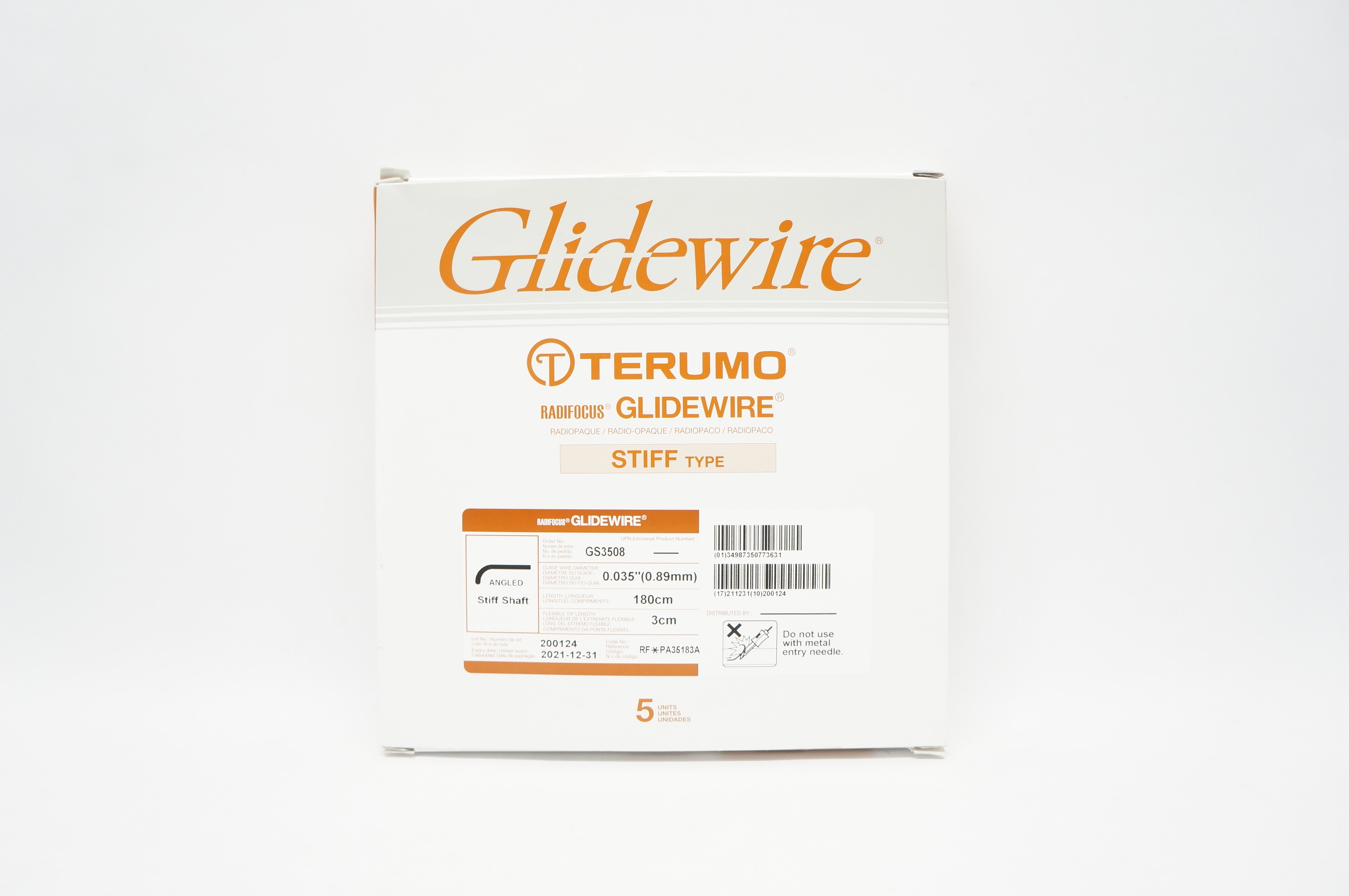 Terumo GS3508 Radifocus Glidewire Stiff Type  0.035inch x 180cmx 3cm-Box of 5(x)