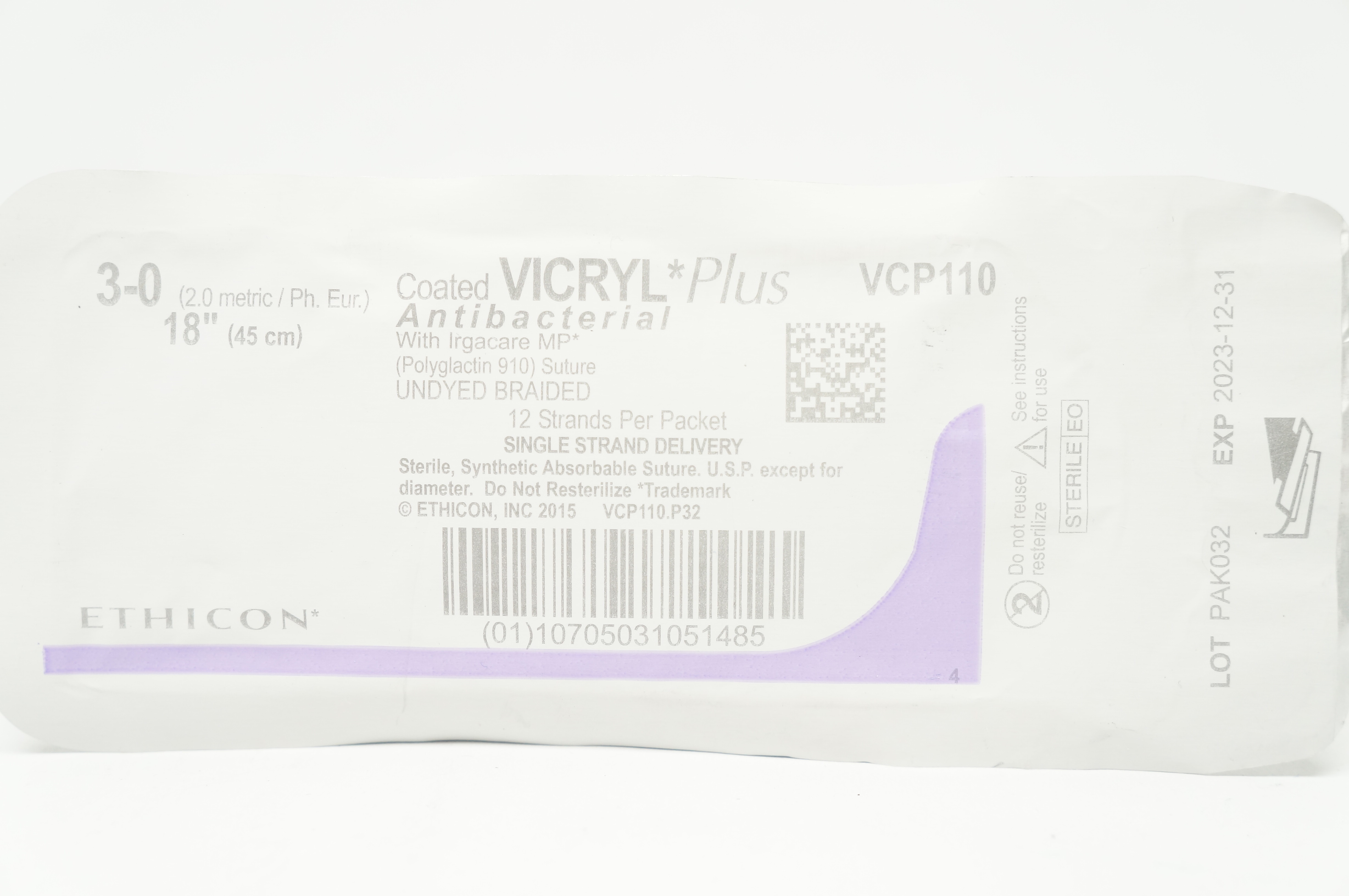 Ethicon VCP110 3-0 Coated VICRYL Plus Antibacterial Polyglactin 910 ...