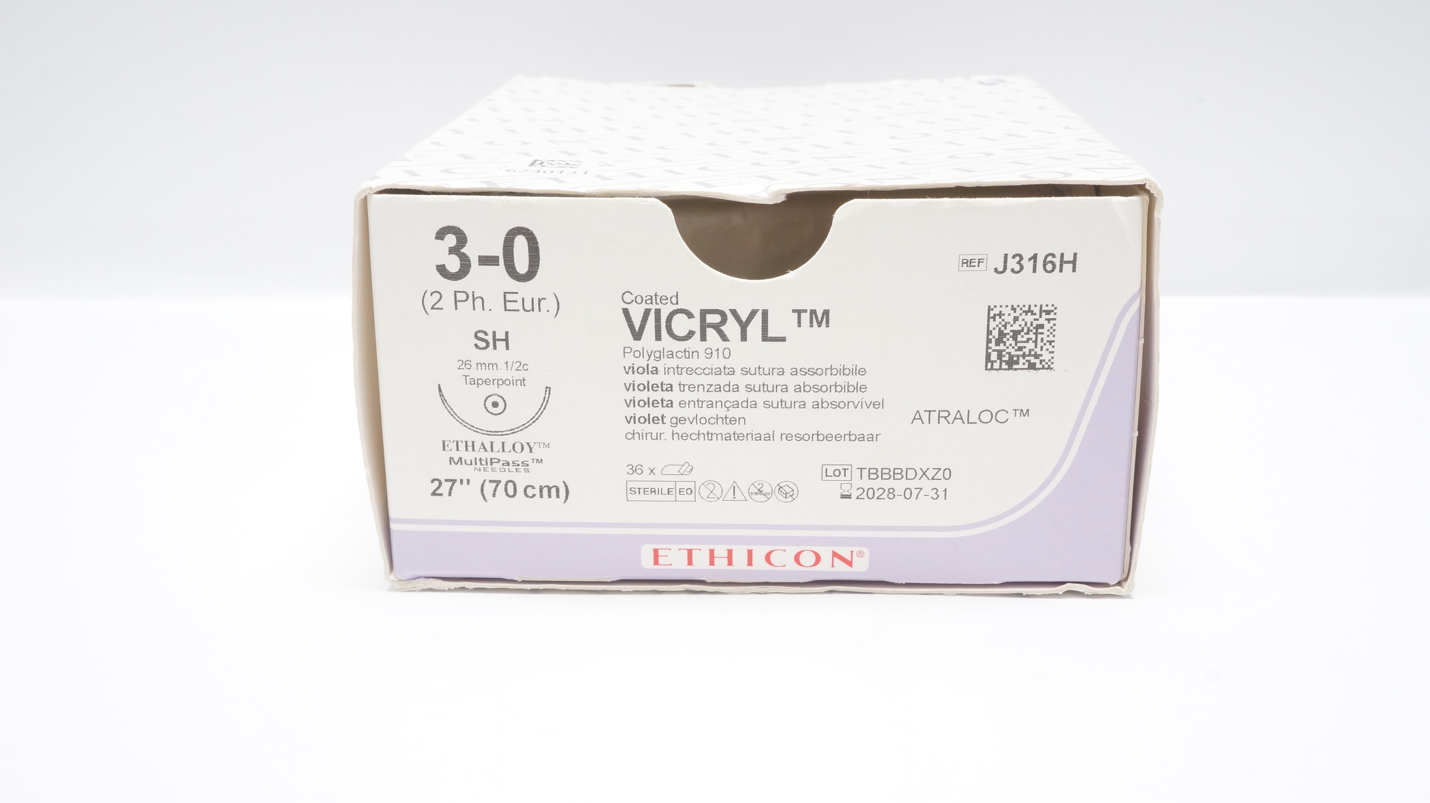 Ethicon J316H 3-0 VICRYL, SH 26mm 1/2c Taper, 27inch - Box of 26