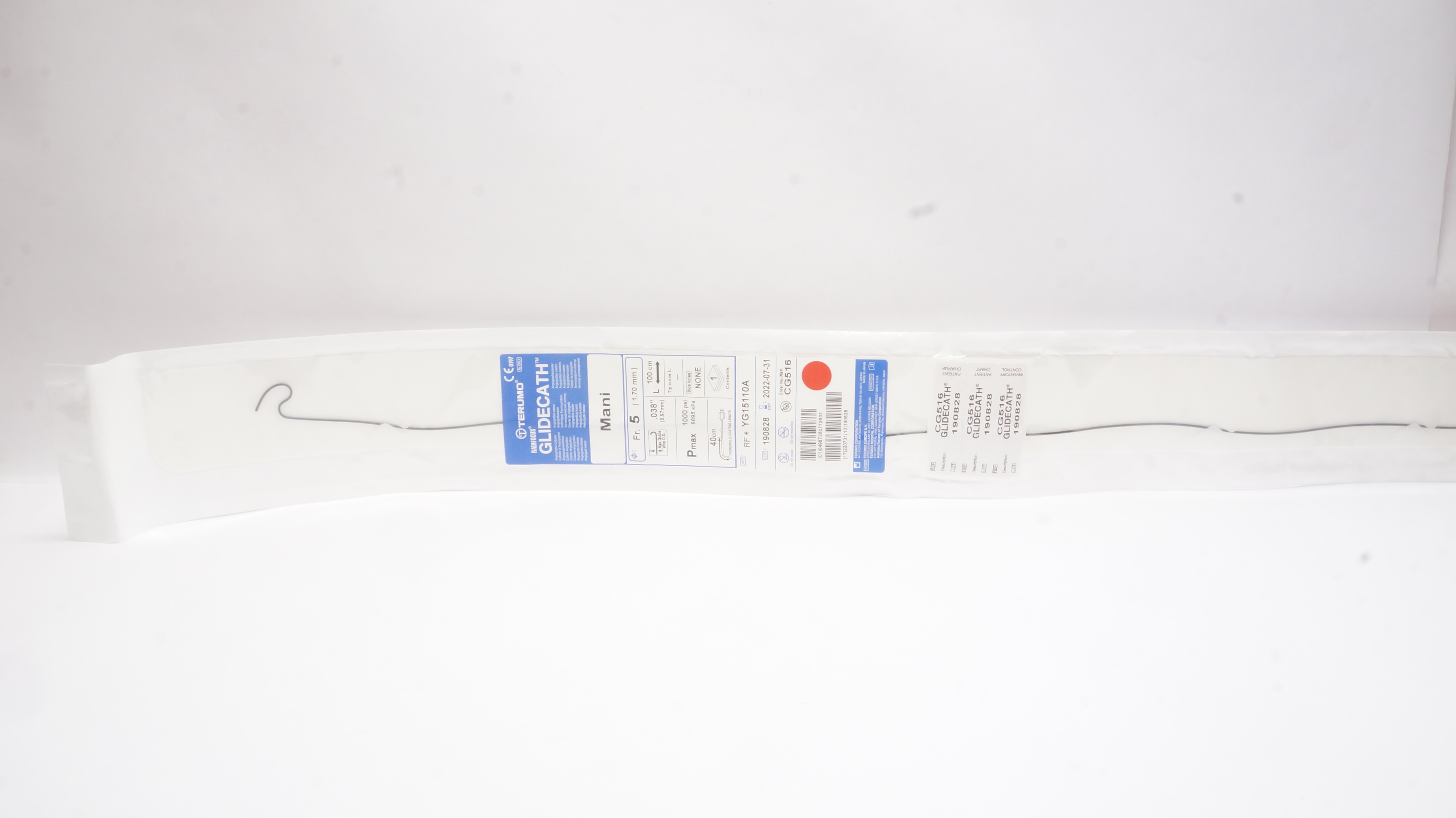 Terumo YG15110A Radifocus Glidecath Angiographic Cath. 5Fr x .038inch x 100cm(x)