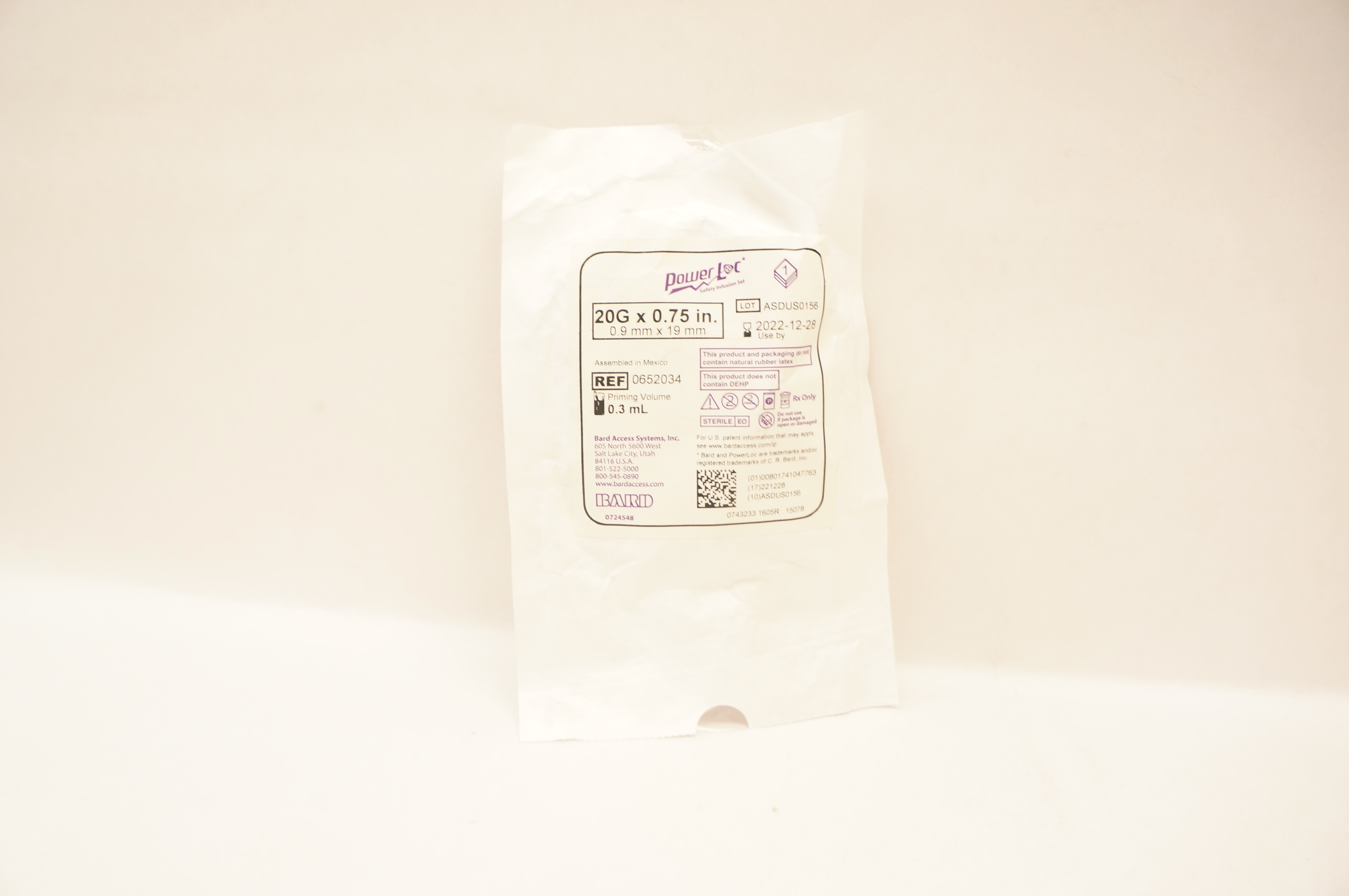 Bard 0652034 PowerLoc Safety Infusion Set 20G x 0.75inch (x)