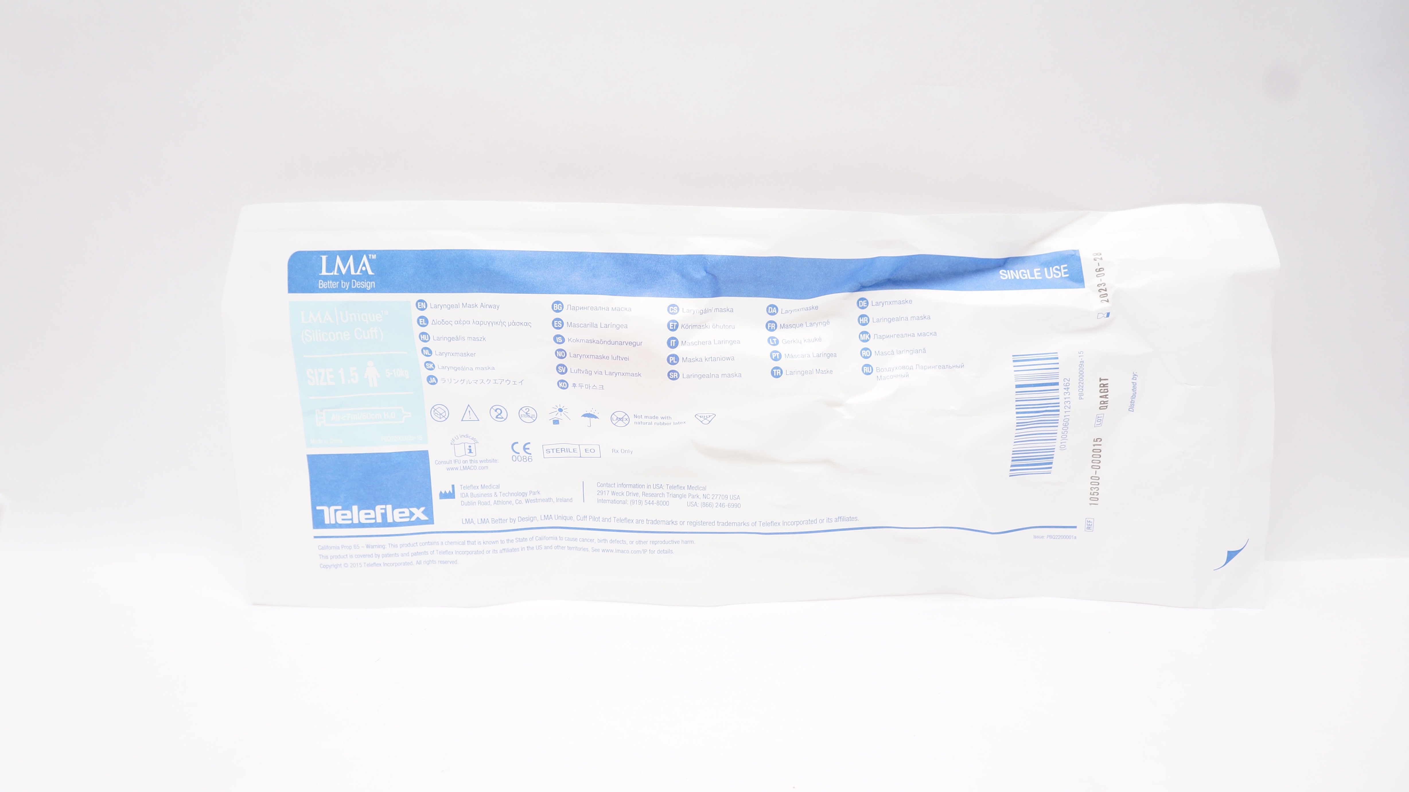 Teleflex 105300-000015 Unique Laryngeal Mask Airway 1.5 5-10kg <7ml/60cm H2O(x)
