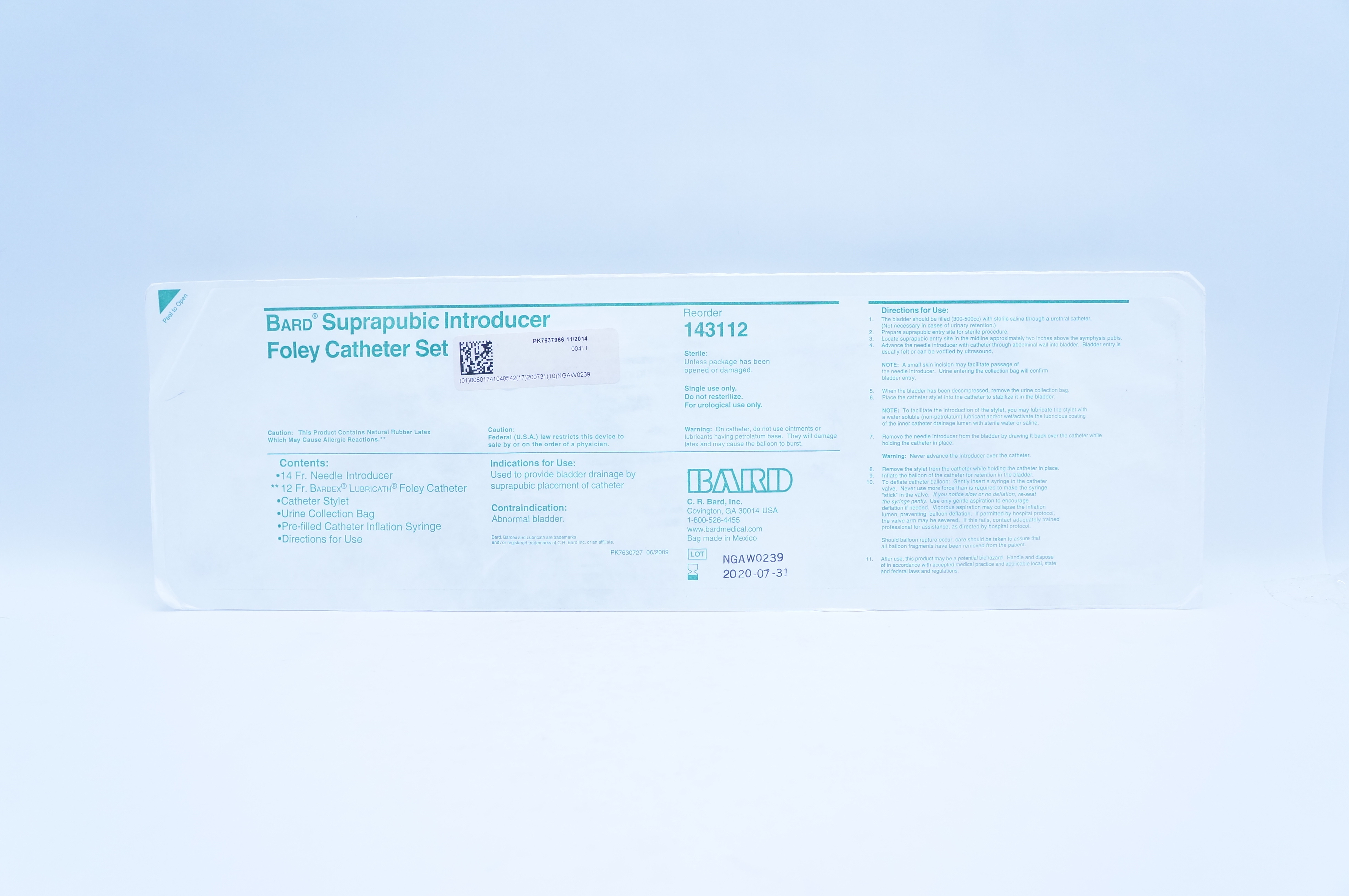 Bard 143112 Suprapubic Introducer Foley Cath. Set (x)
