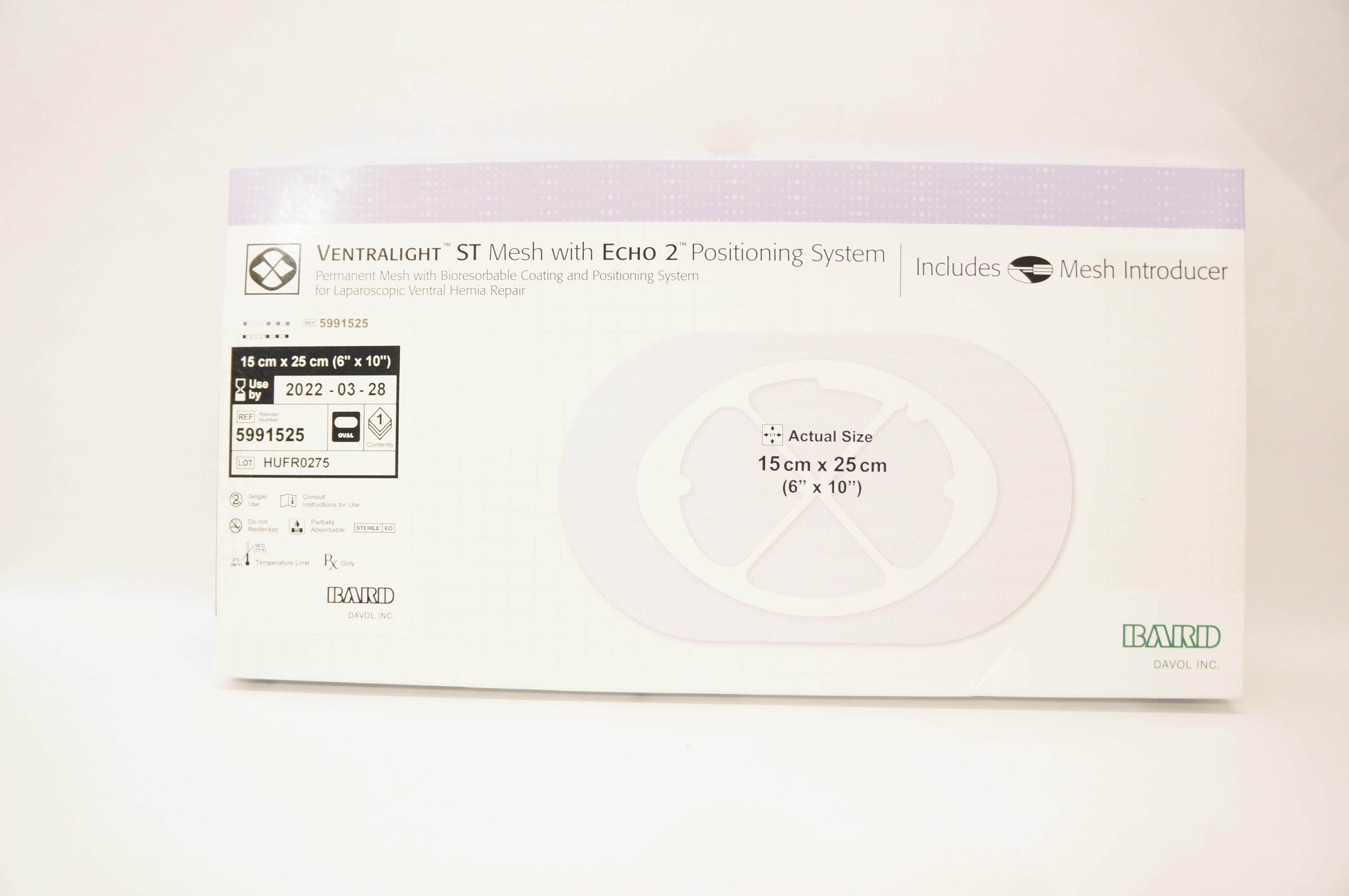 Bard 5991525 Ventralight ST Mesh w/Echo 2 Positioning System 6 x 10inch (x)