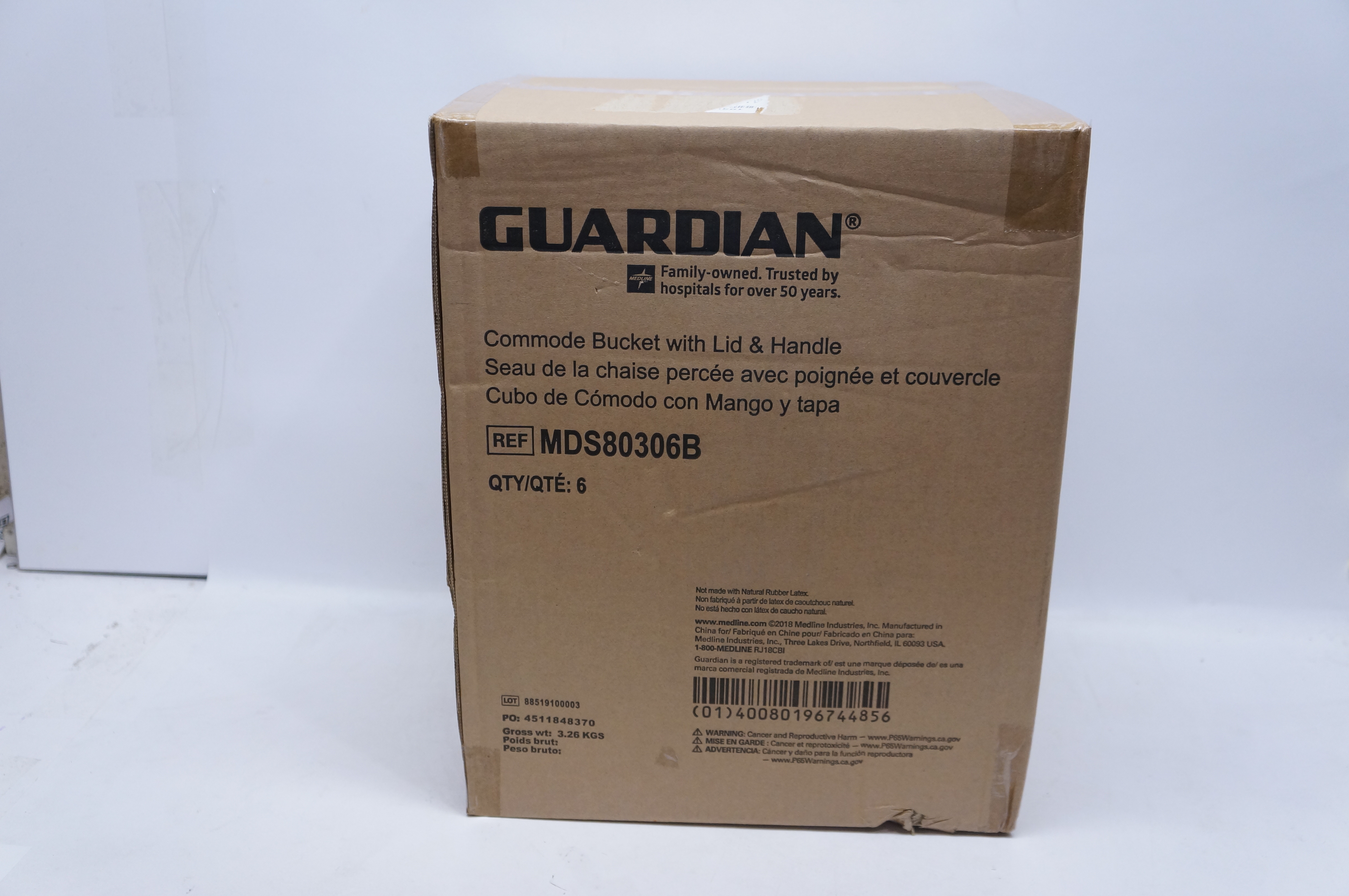 Medline MDS80306B Guardian Commode Bucket with Lid&Handle - Box of 6