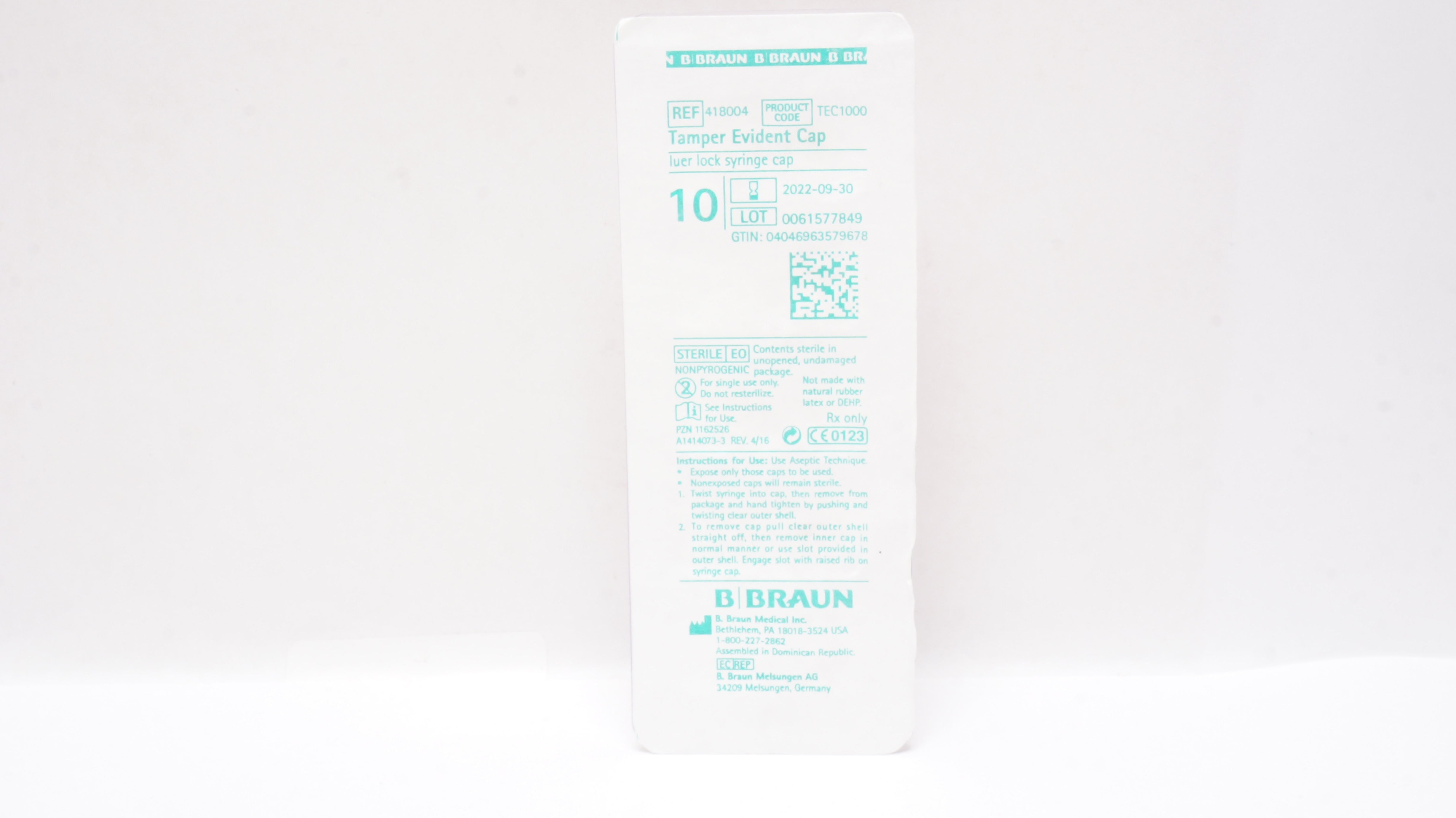 Braun 418004 Tamper Evident Cap Tuer Lock Syringe Cap -Pack of  10 (x)