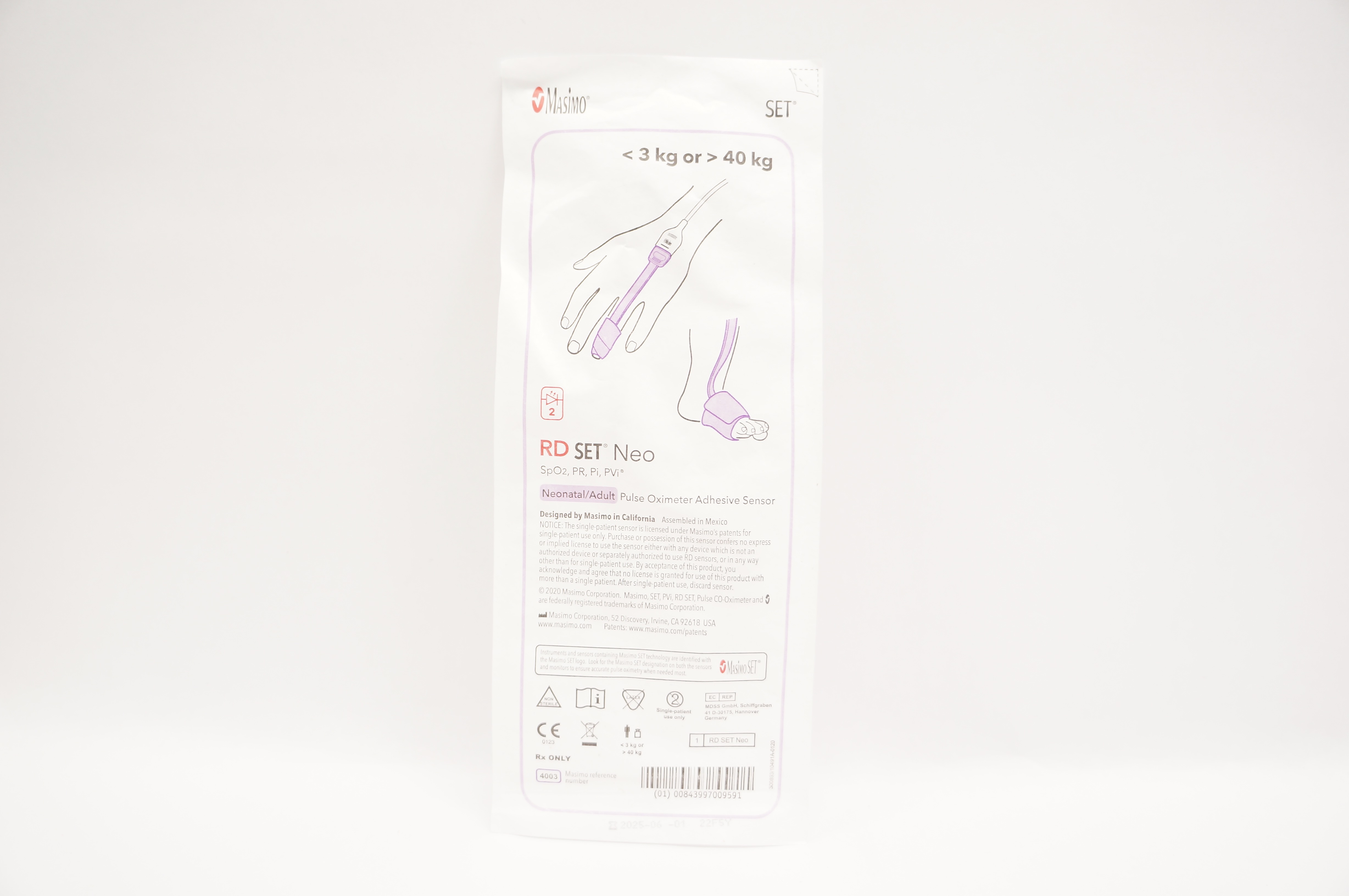 Masimo 4003 RD SET Neonatal/Adult Pulse Oximeter Adhesive Sensor <3kg or>40kg
