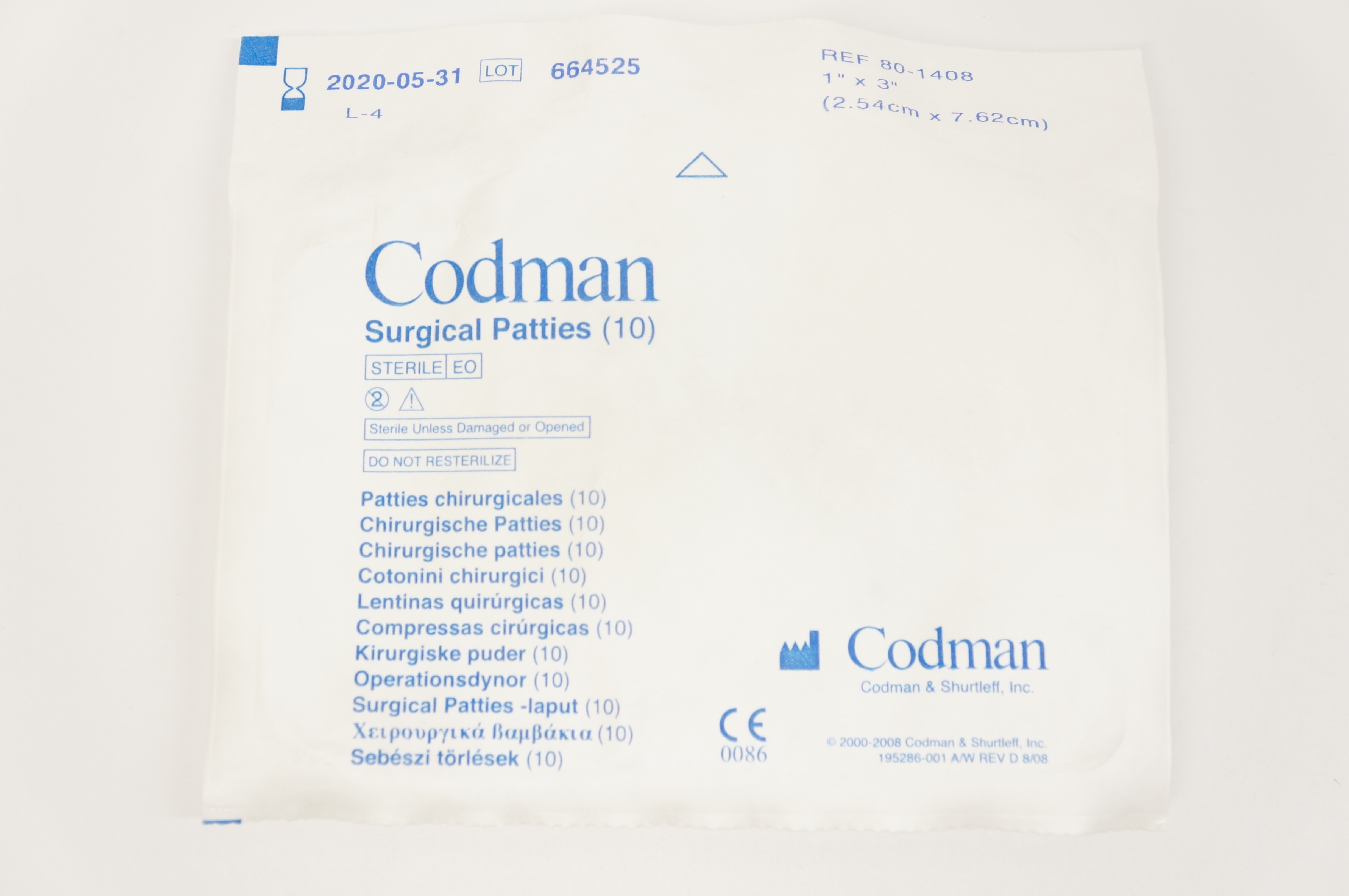 Codman 801408 Surgical Patties 1inch x 3inch (x) Pack of 10