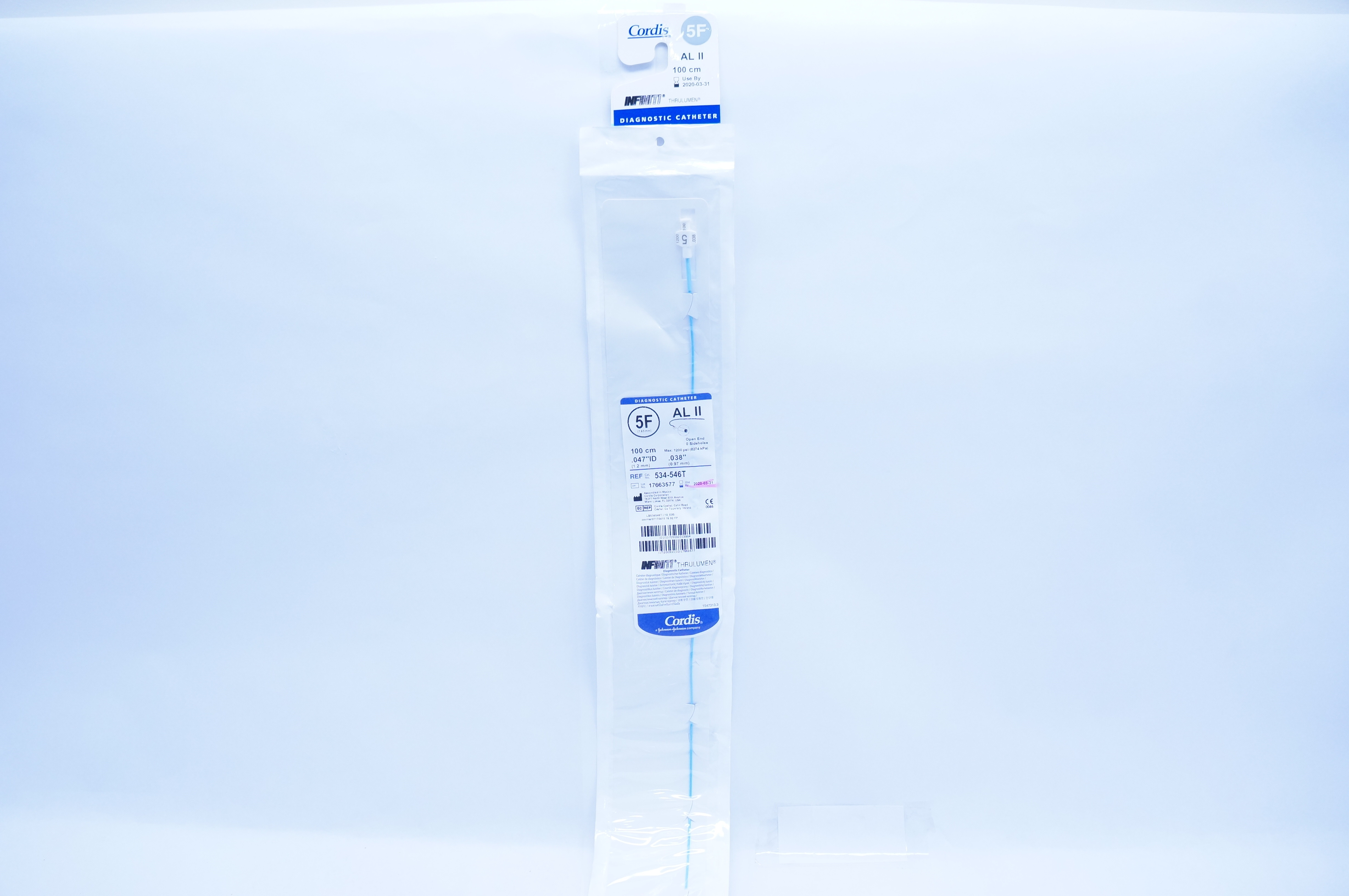 Cordis 534-546T Diagnostic Cath. AL II 5F x 100cm x .047 x .038inch (x)