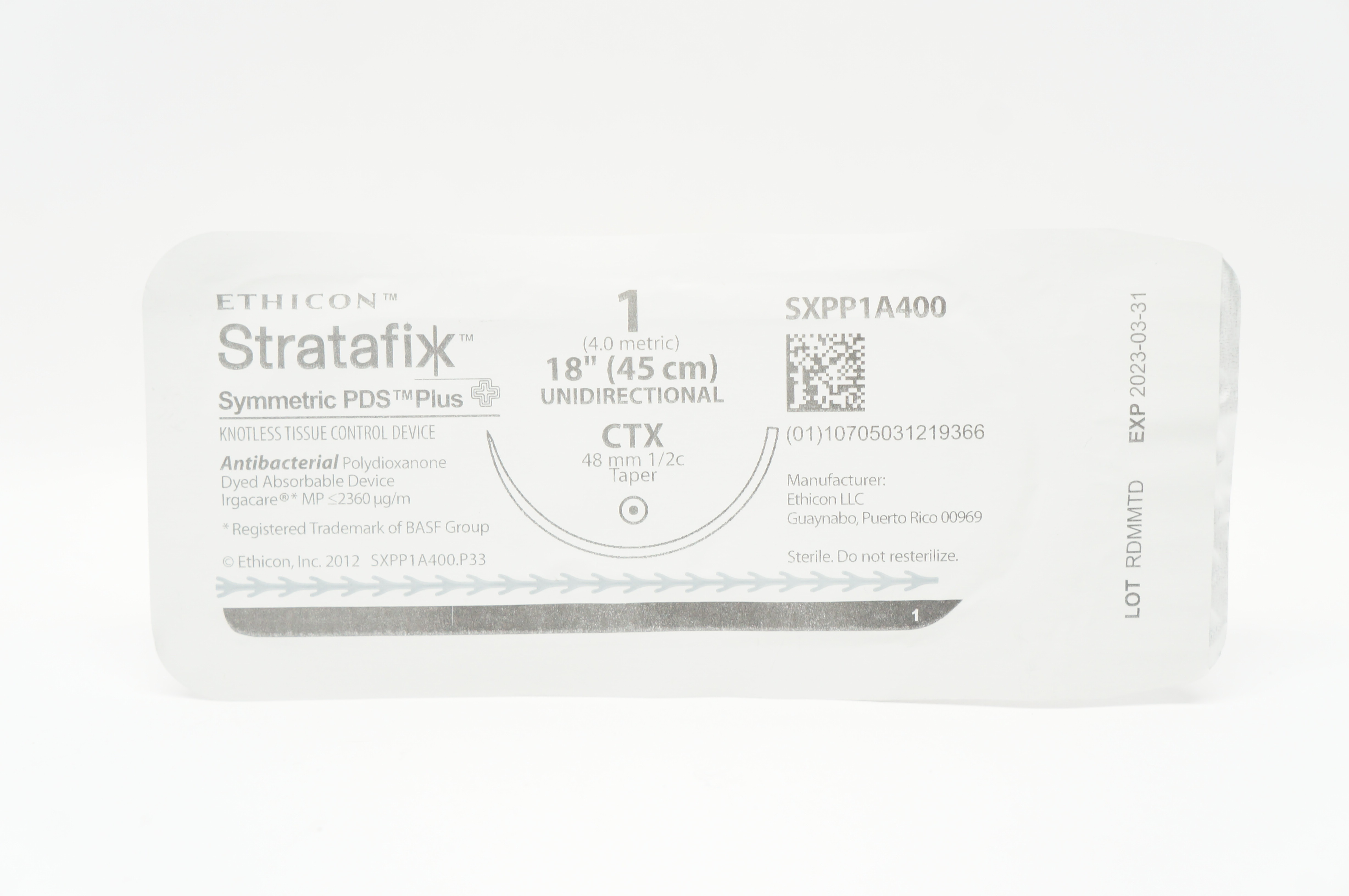 Ethicon SXPP1A400 1 PDS Stratafix Plus OS-6 CTX 48mm 1/2c Taper 18inch