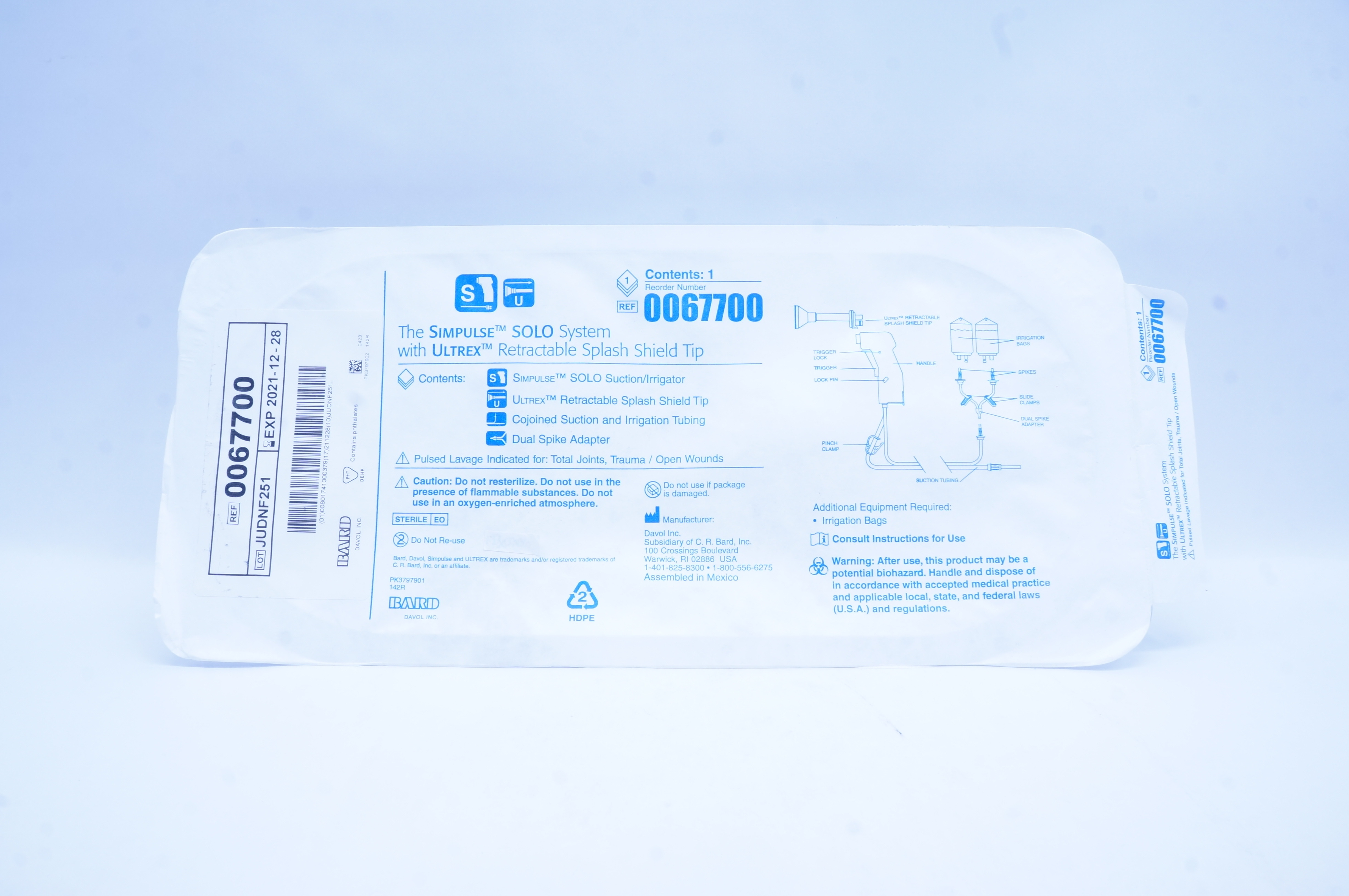 Bard 0067700 Simpulse SOLO with Ultrex Retractable Splash Shield Tip