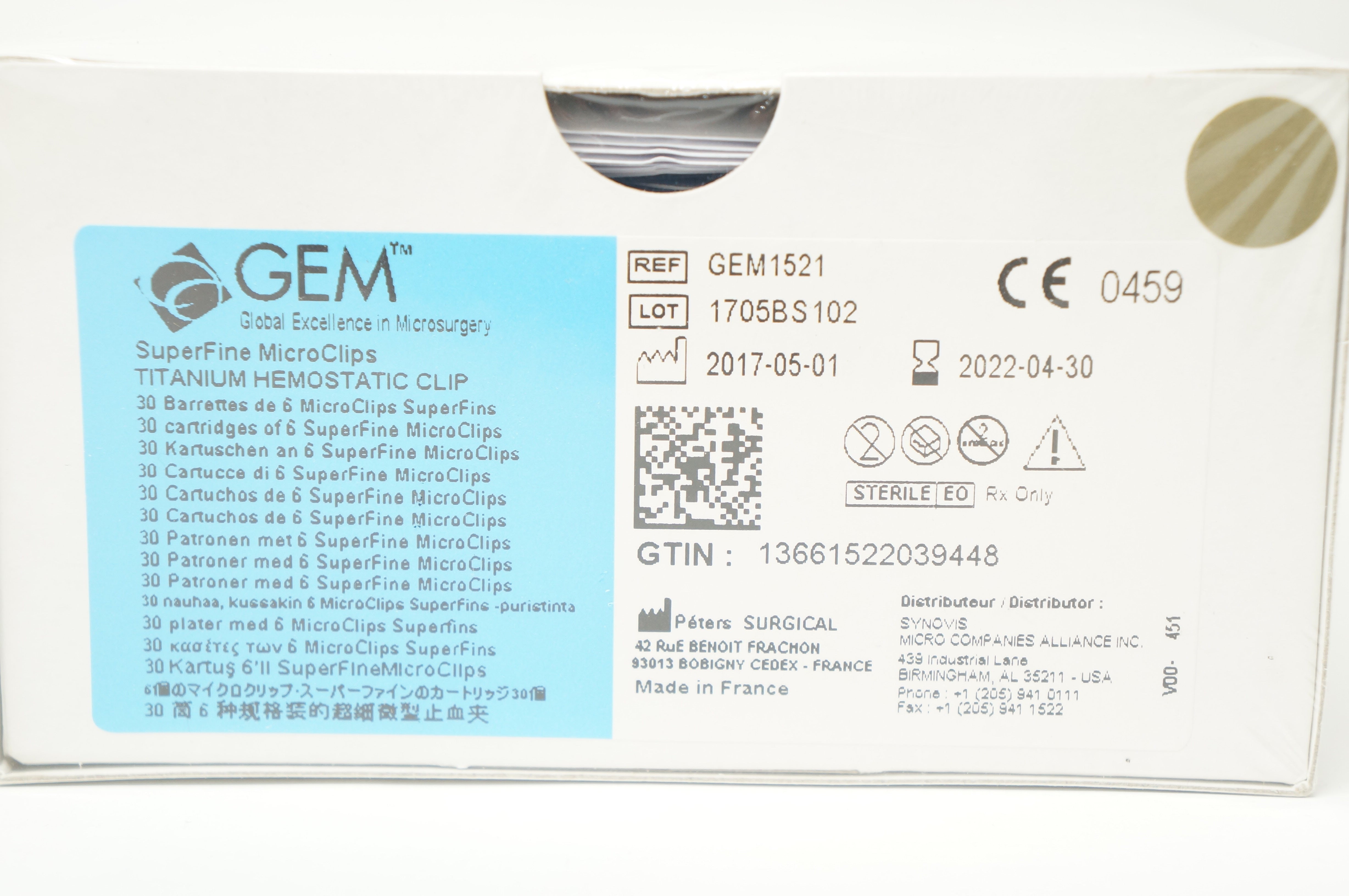Vitalitec GEM1521 GEM Titanium Hemostatic SuperFine MicroClips - Box of 30