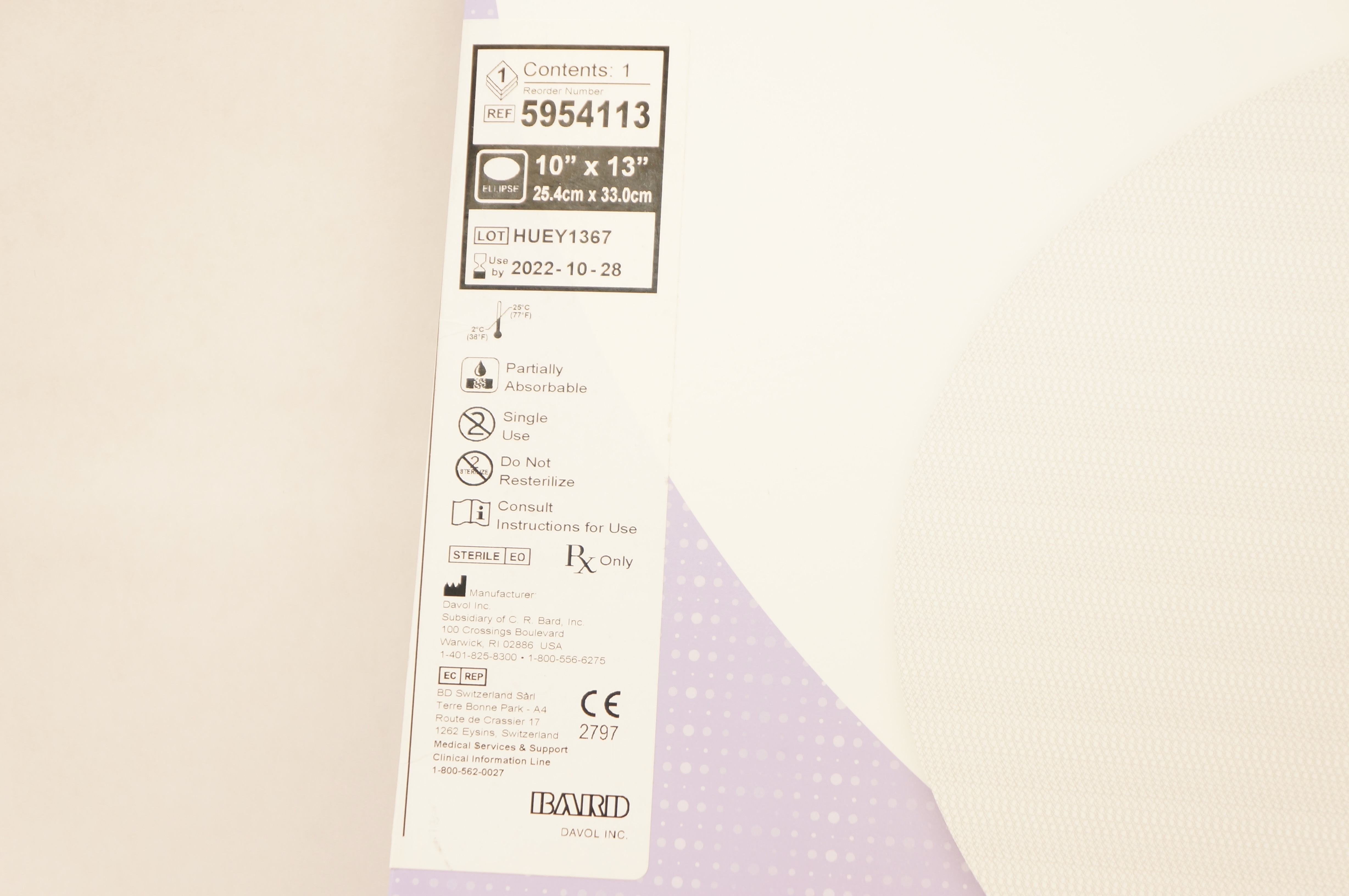 Bard 5954113 Ventralight ST Low Profile Bioresorbable Coated 10 x 13inch (x)