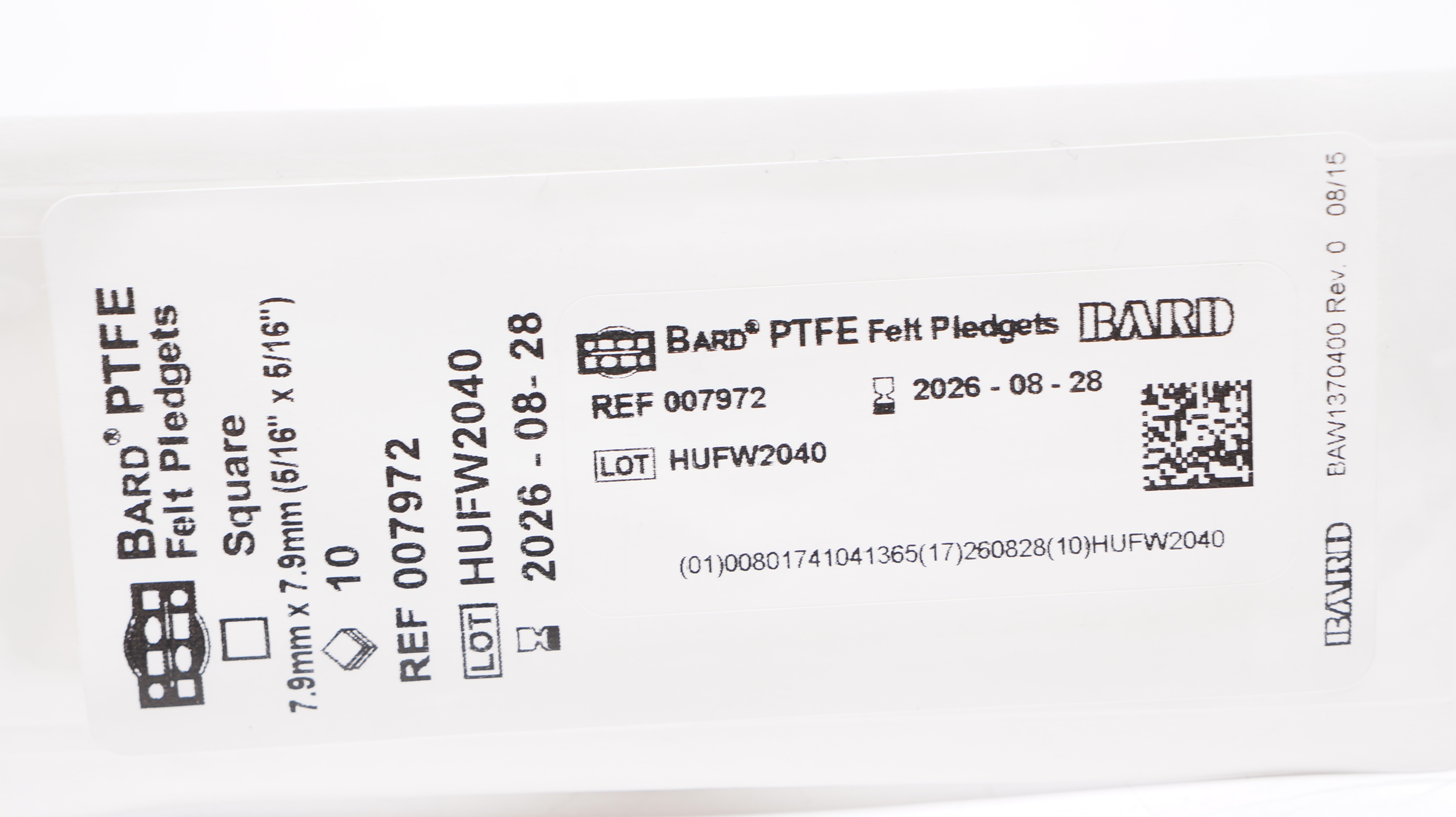 Bard 007972 PTFE Felt Pledgets Square 5/16inch x 5/16inch (x) - Pack of 10