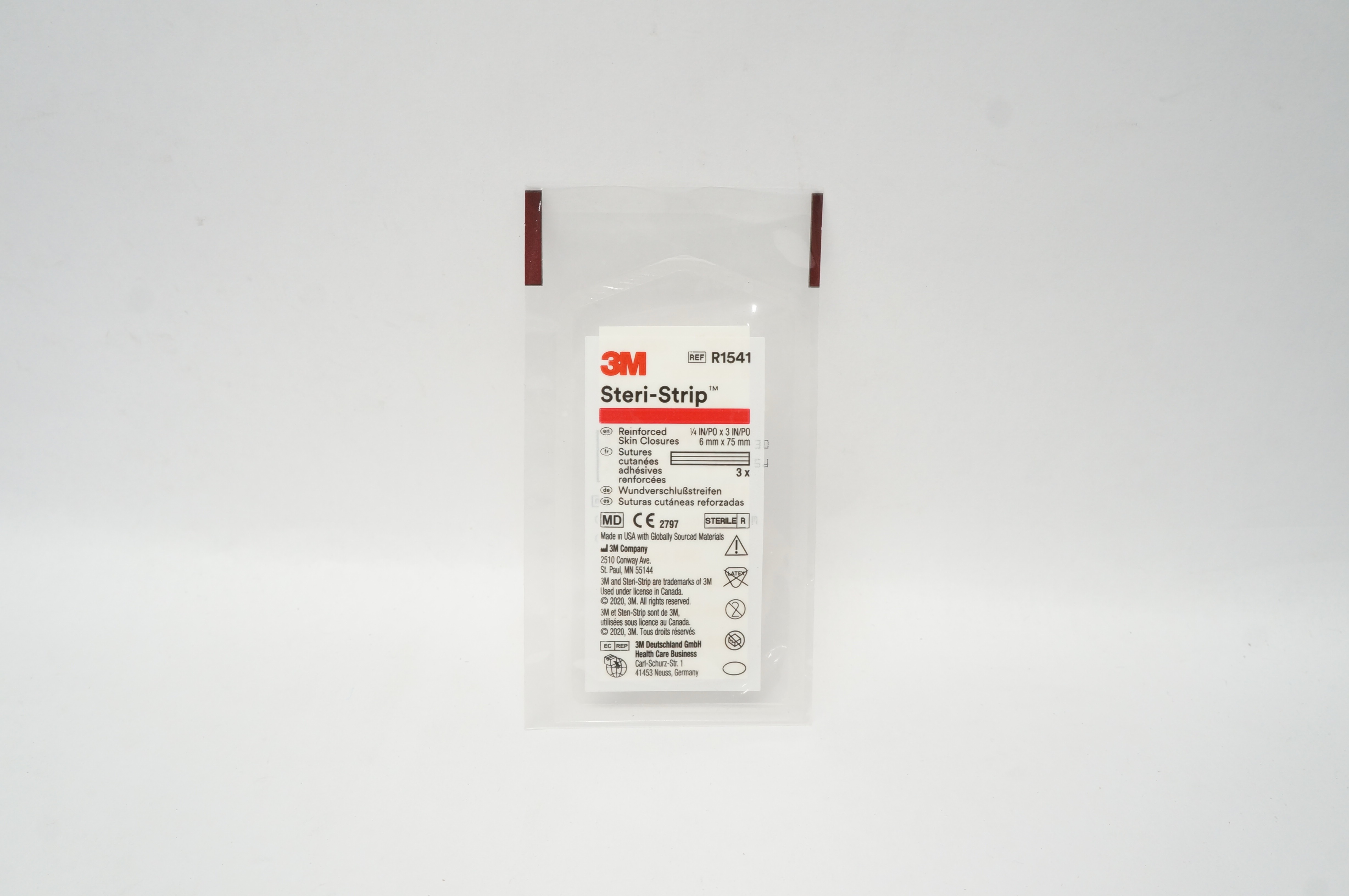3M R1541 Steri-Strip Reinforced Skin Closures 1/4inch x 3inch - Pack of 3