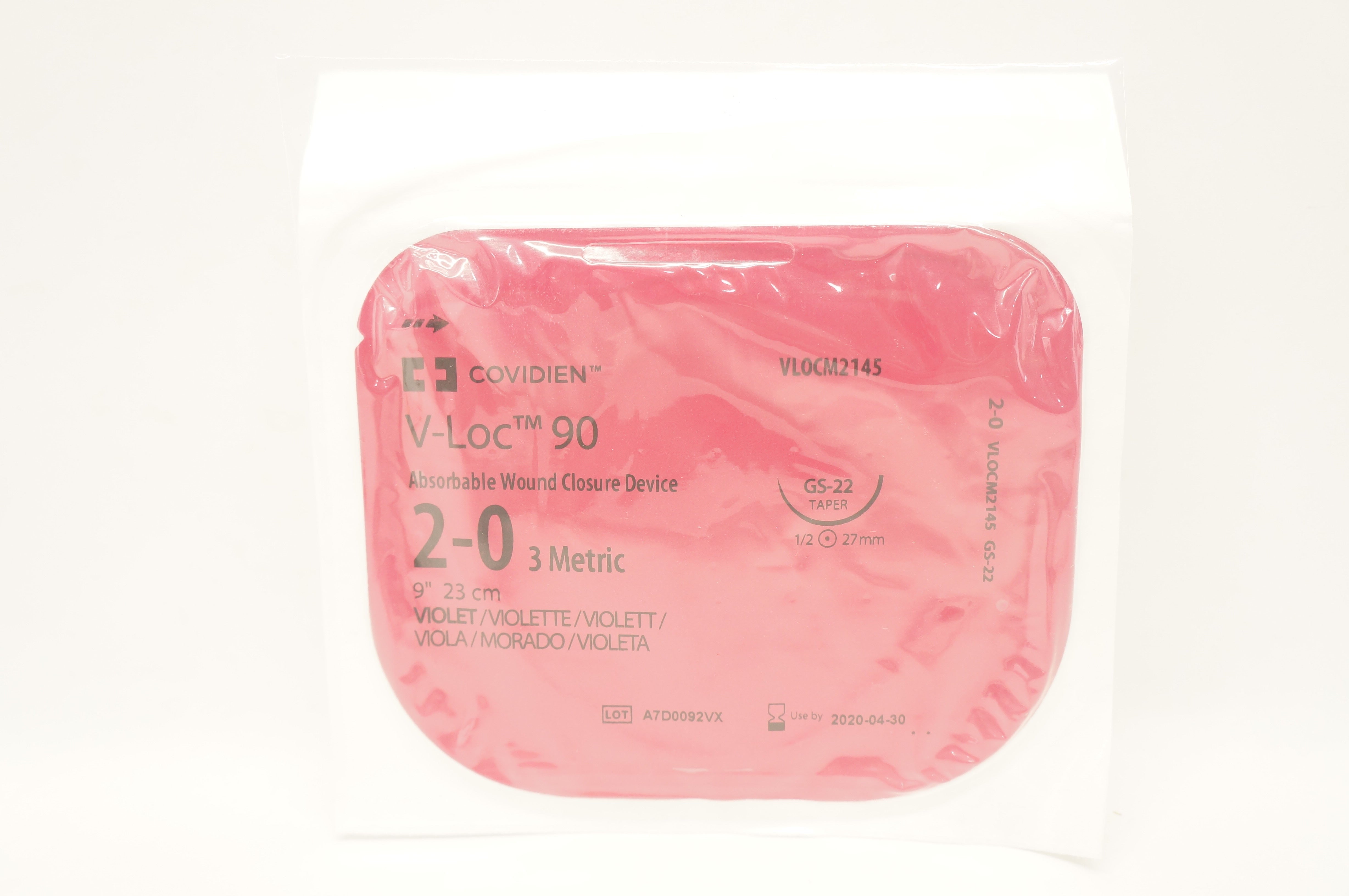 Covidien VLOCM2145 2-0 V-Loc 90 Wound Closure GS-22, Taper 27mm 1/2, 9inch (x)
