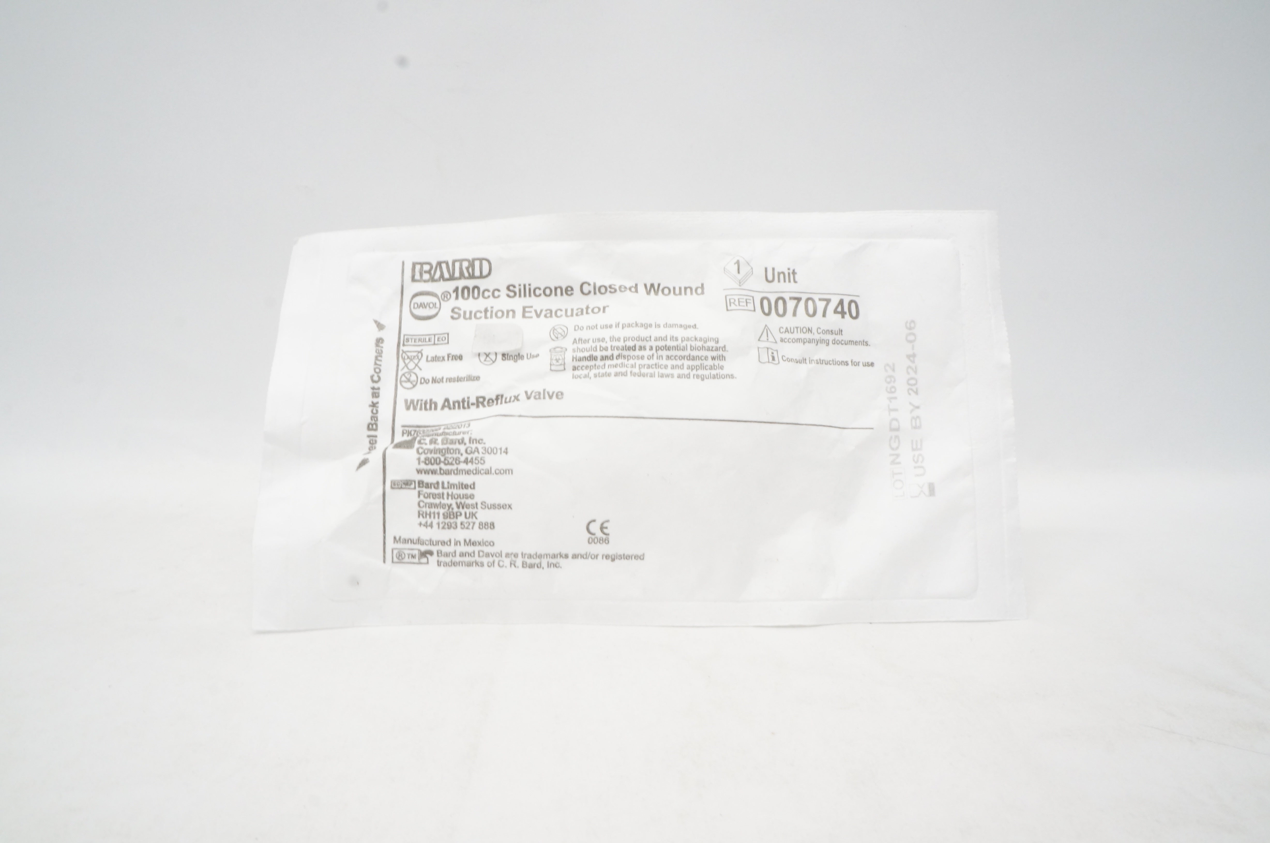 Bard 0070740 Davol Silicone Closed Wound Suction Evacuator 100 cc