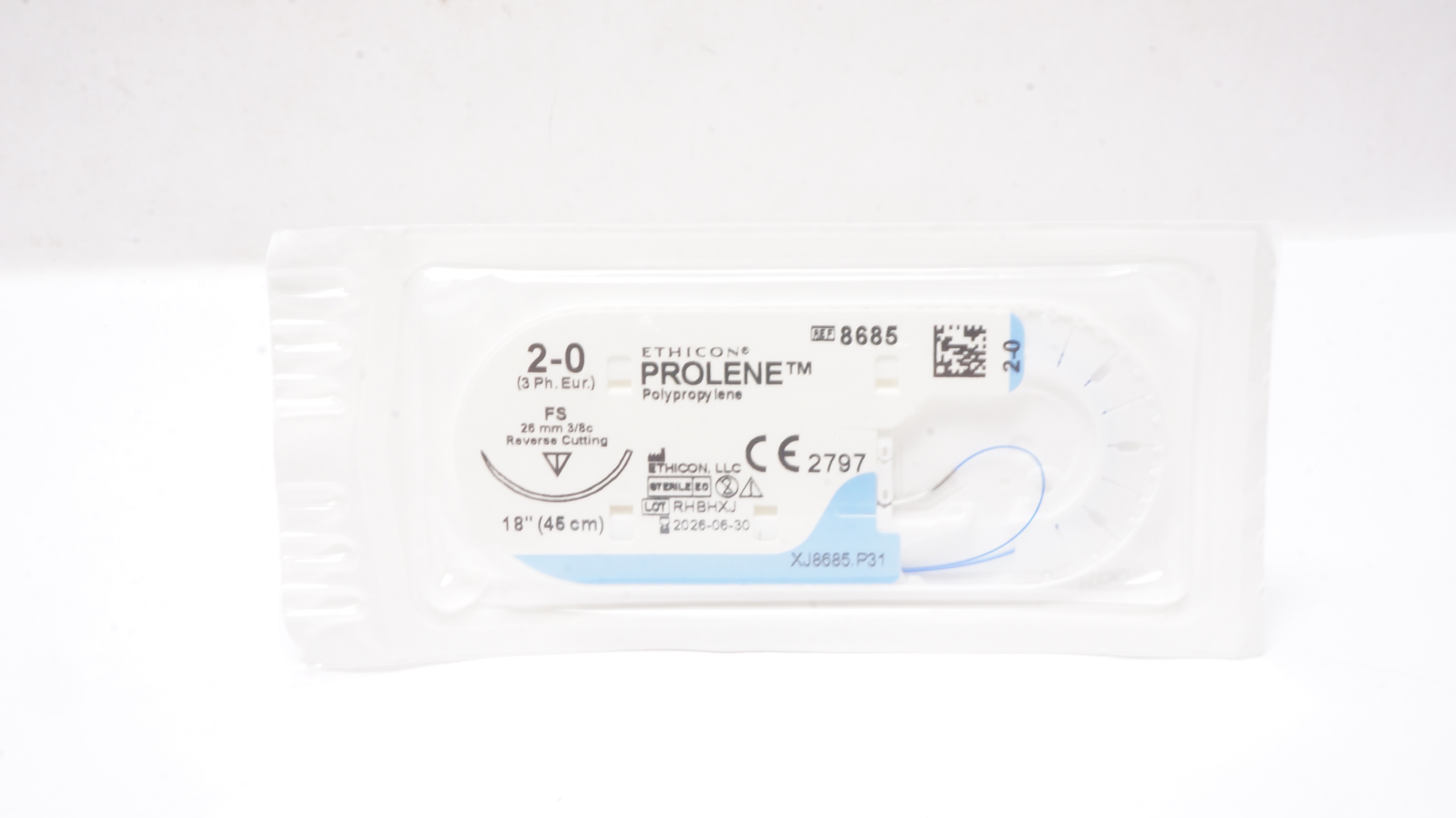 Ethicon 8685 2-0 Prolene Polypropylene Stre FS 26mm 3/8c Reverse ...