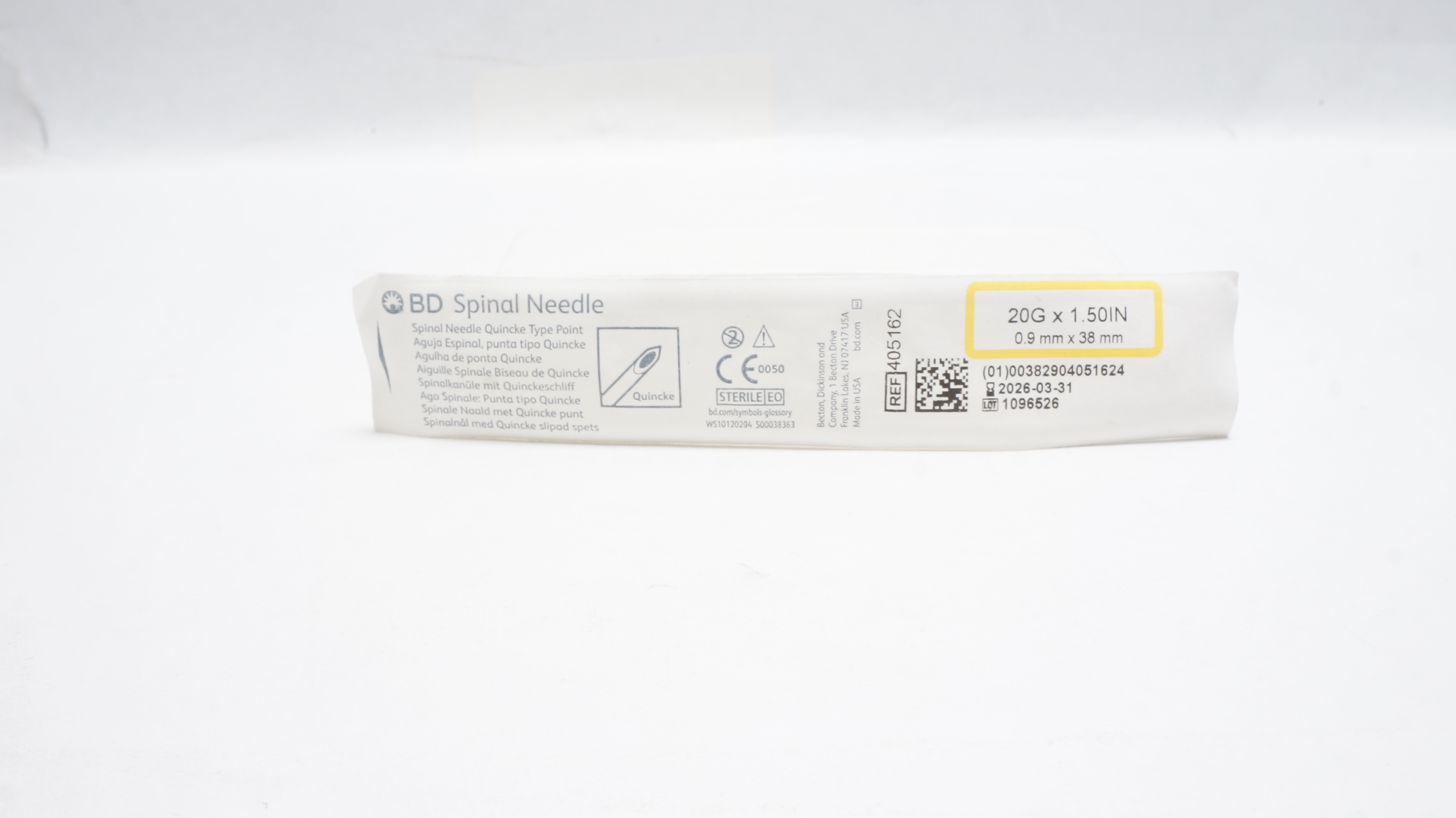 BD 405162 Spinal Ndle Quincke Type Point 20G x 1.50inch