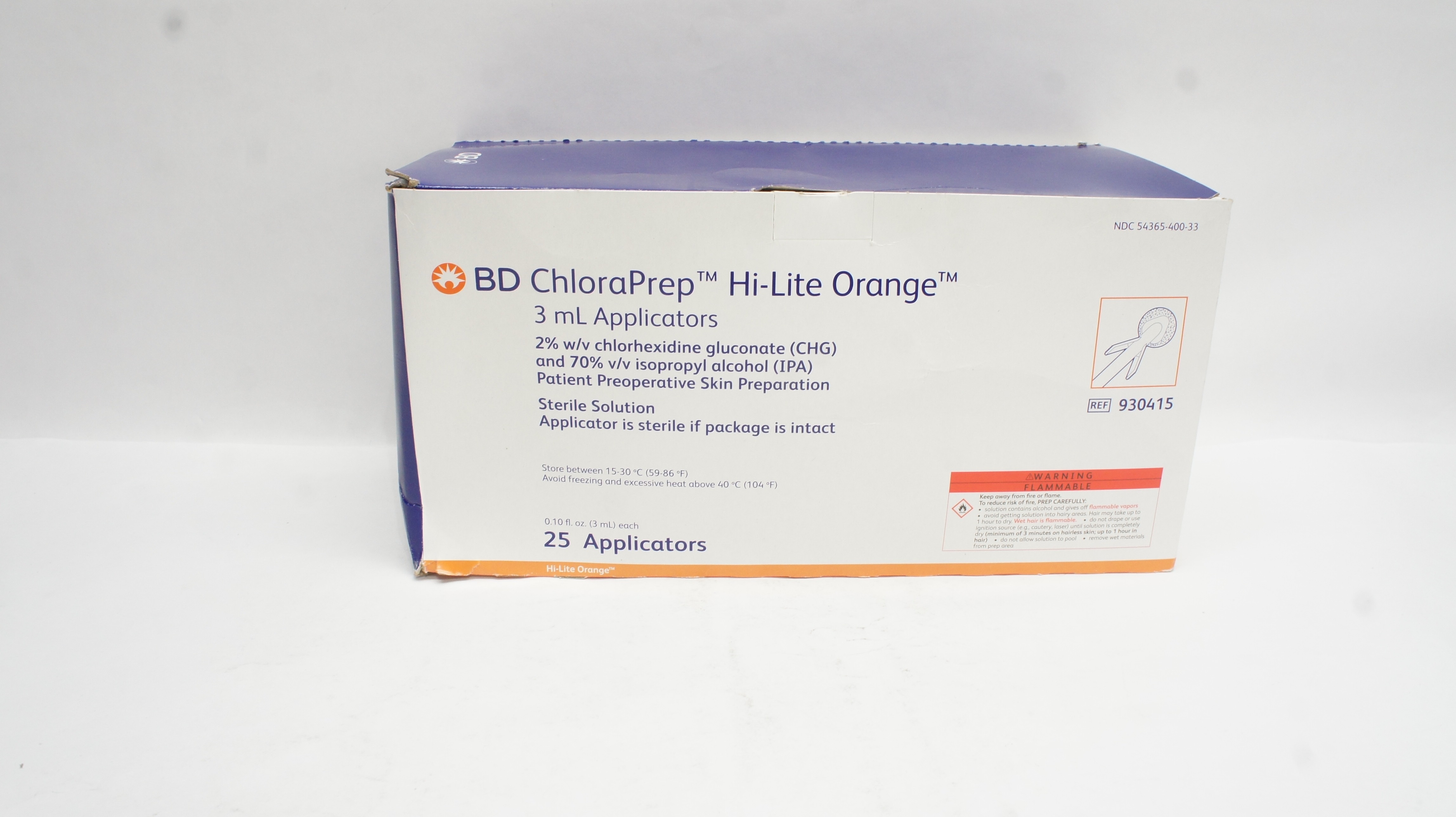 BD 930415 ChloraPrep Hi-Lite Orange 3mL Applicator - Box of 25