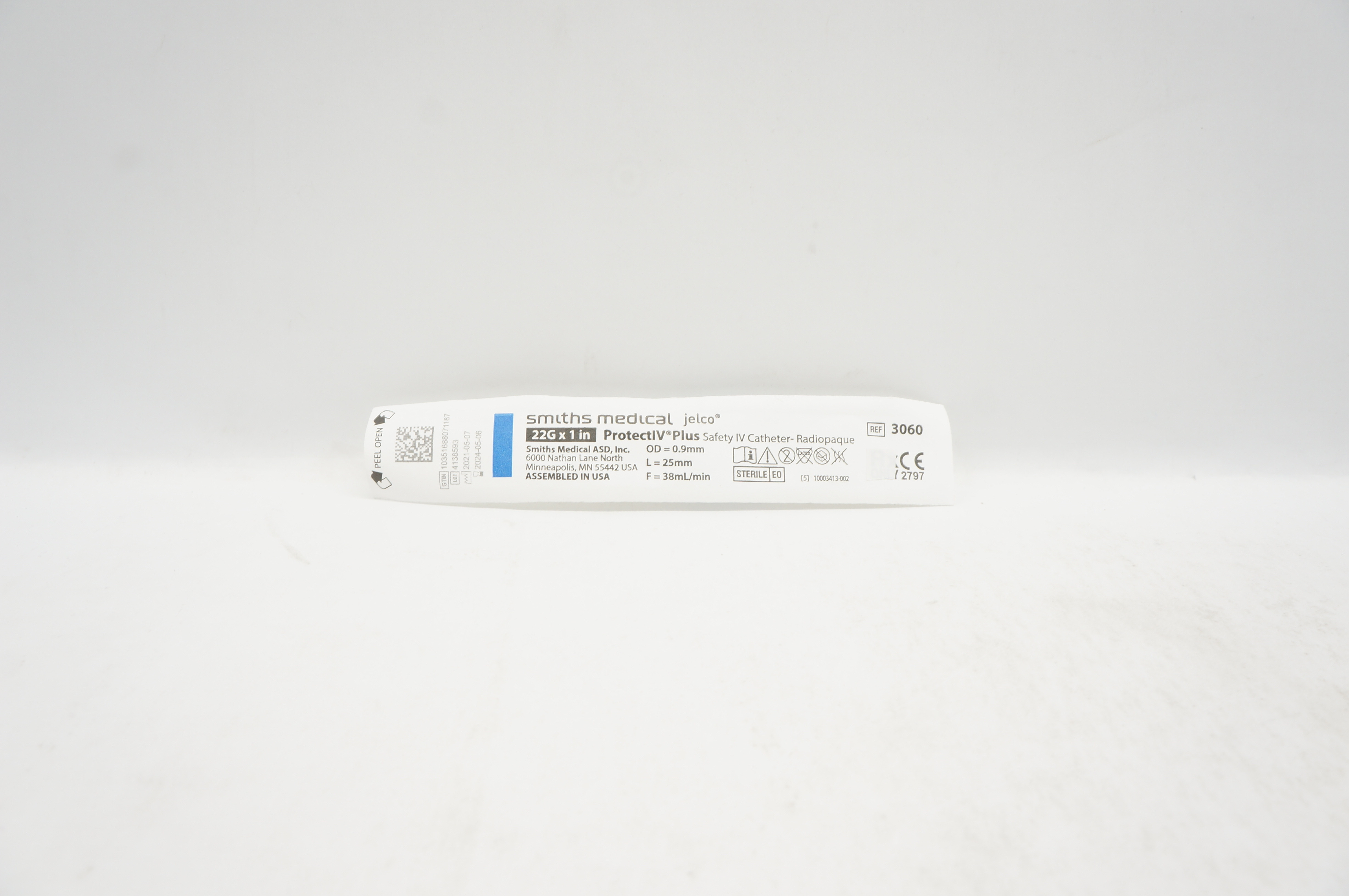 Smiths Medical 3060 Jelco ProtectIV Plus Safety Cath. 22G x 1inch, 38ml/min