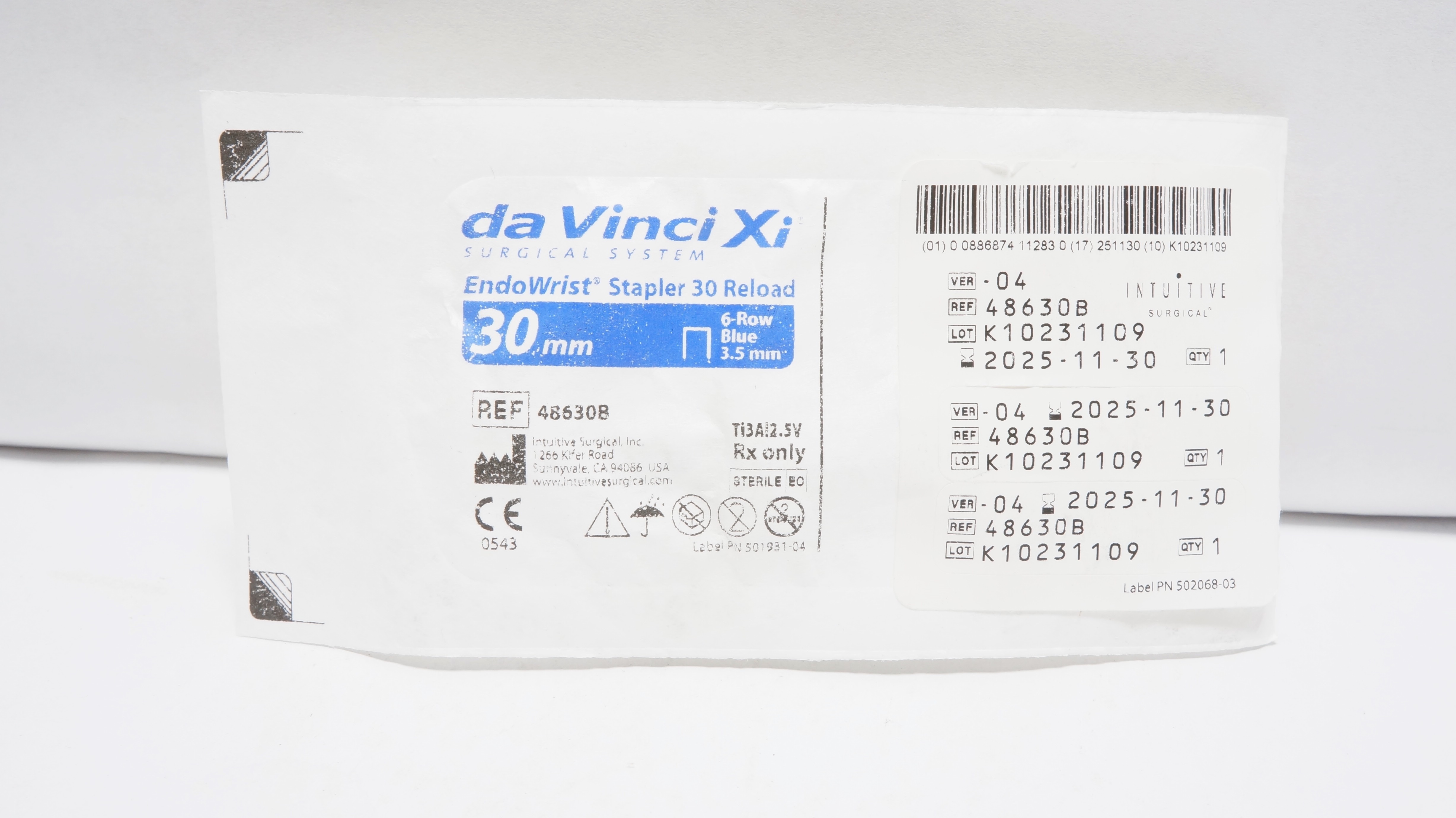 Intuitive 48630B da Vinci Xi EndoWrist Stapler 30mm Reload 6-Row Blue 3.5mm