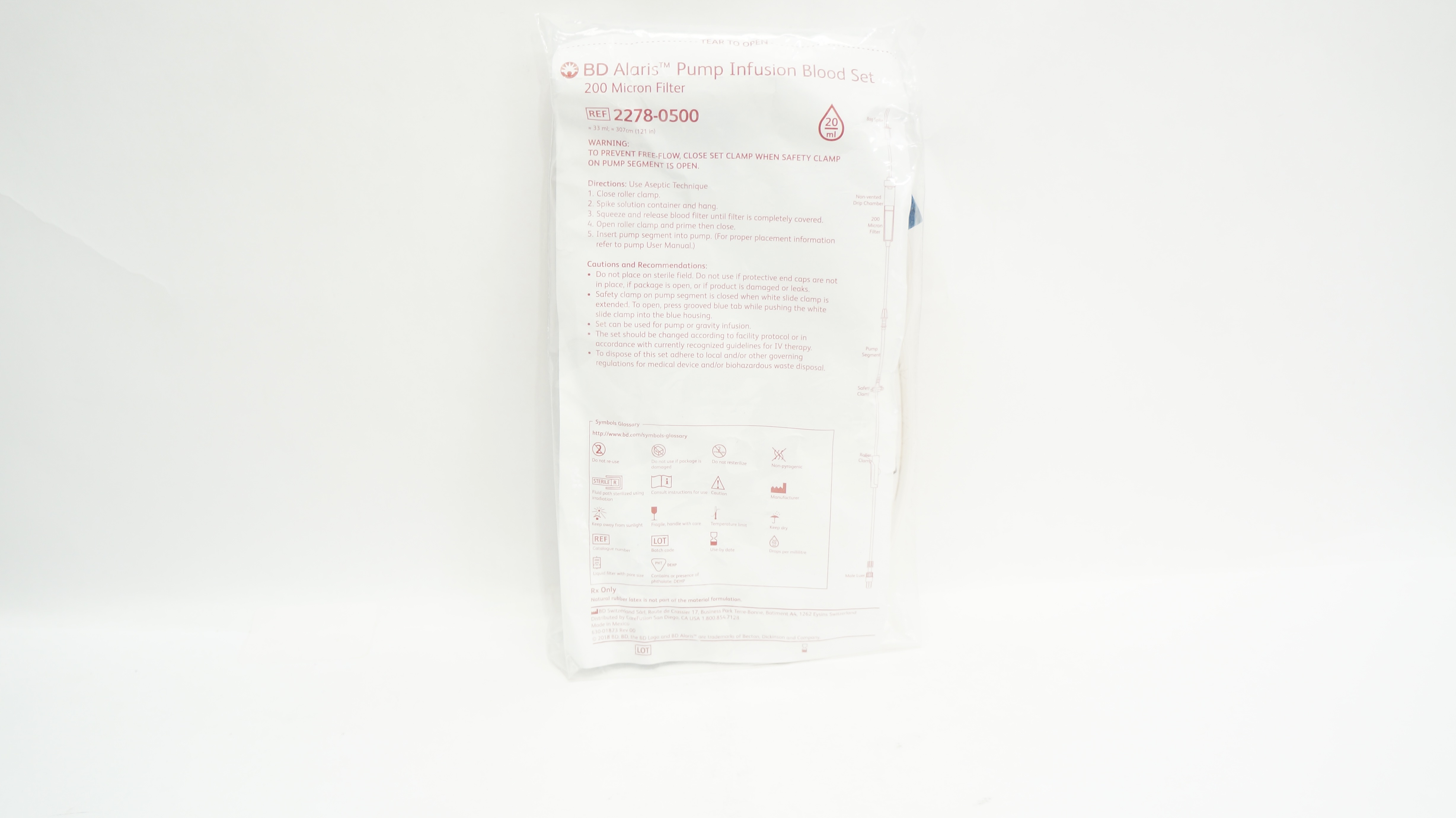 BD 2278-0500 Alaris Pump Infusion Blood Set 200Micron Filter 33ml x 121inch (x)