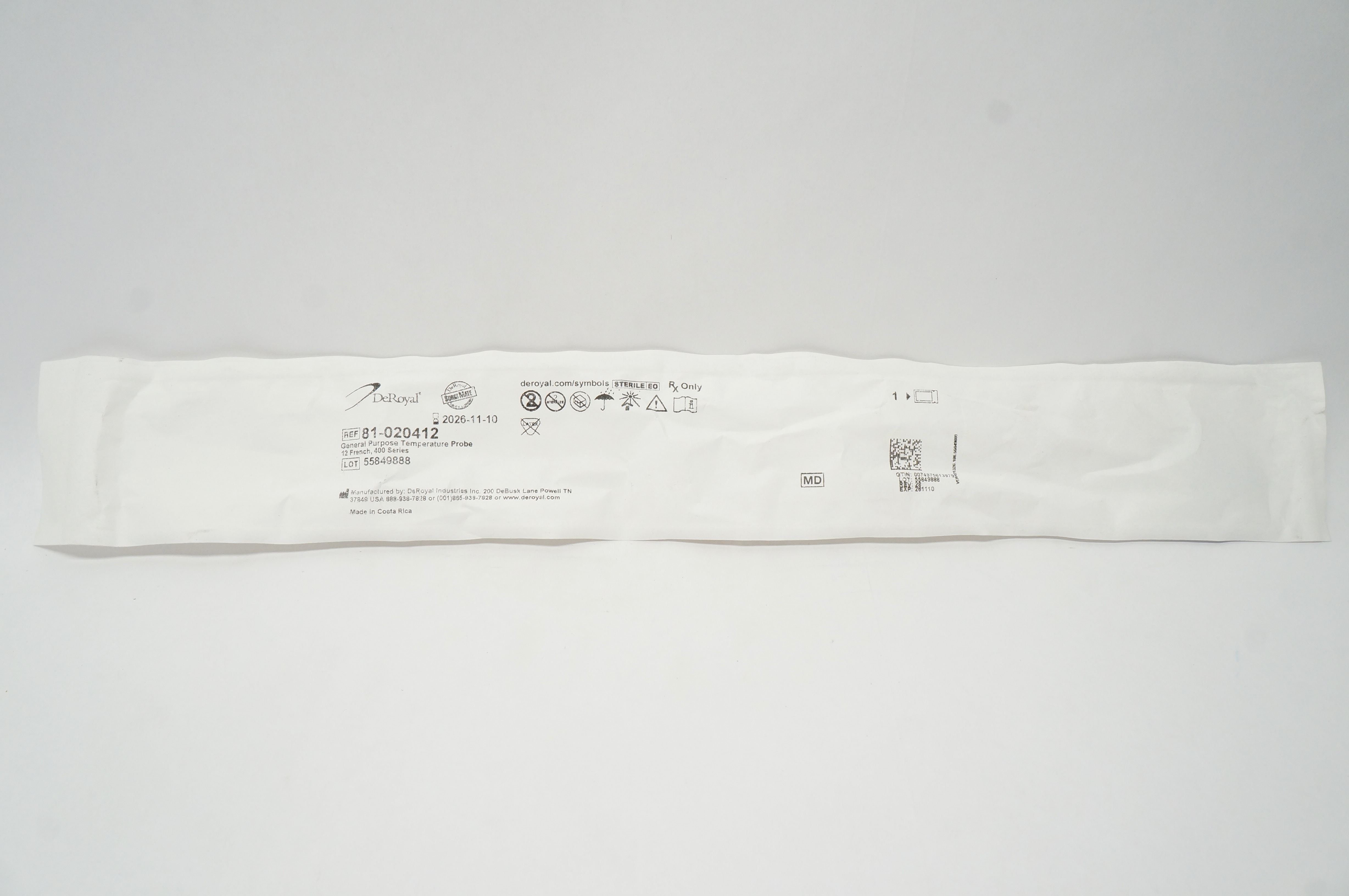 DeRoyal 81-020412 General Purpose Temperature Probe 12Fr., 400 Series