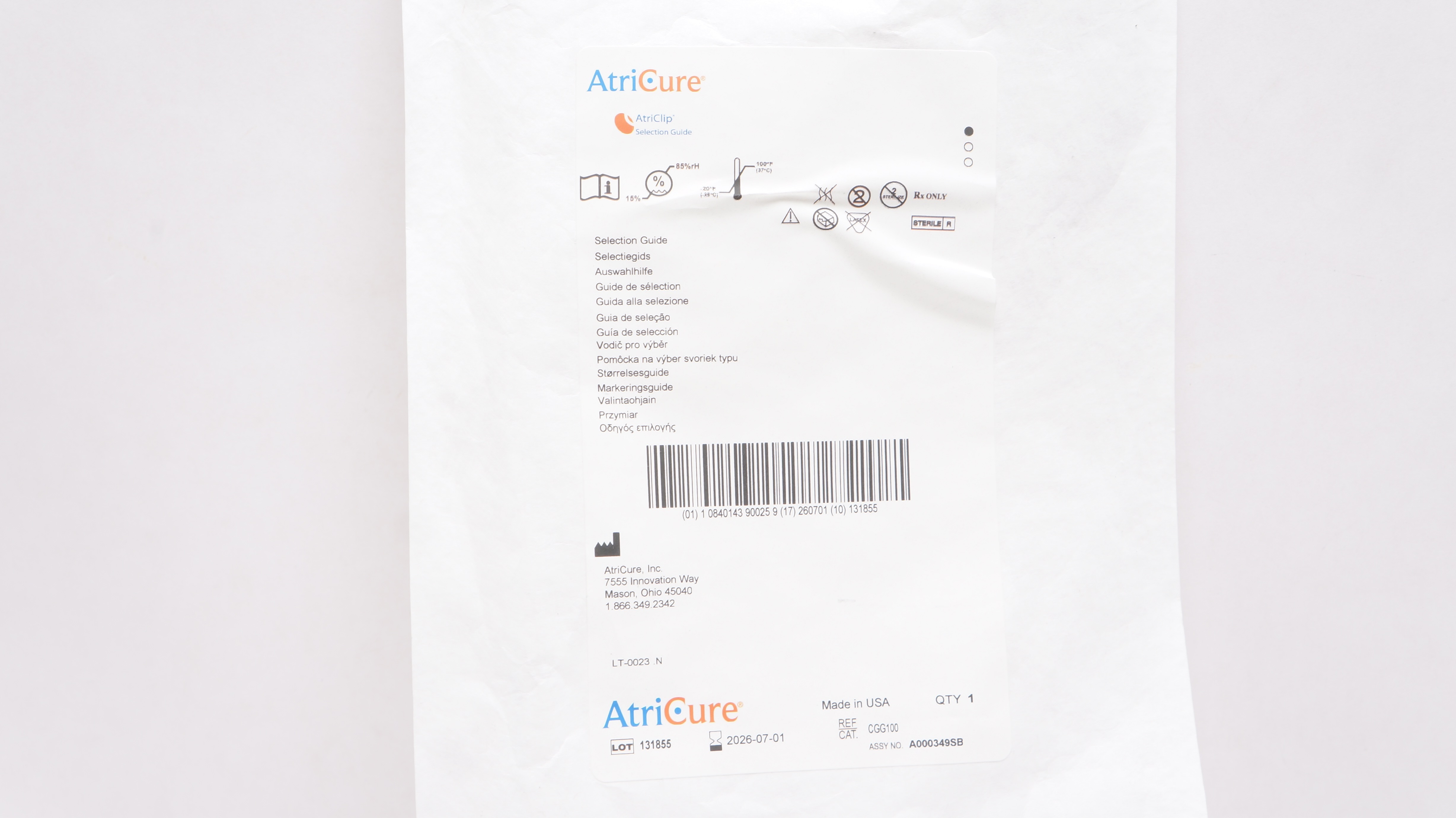 AtriCure CGG100 AtriClip Selection Guide