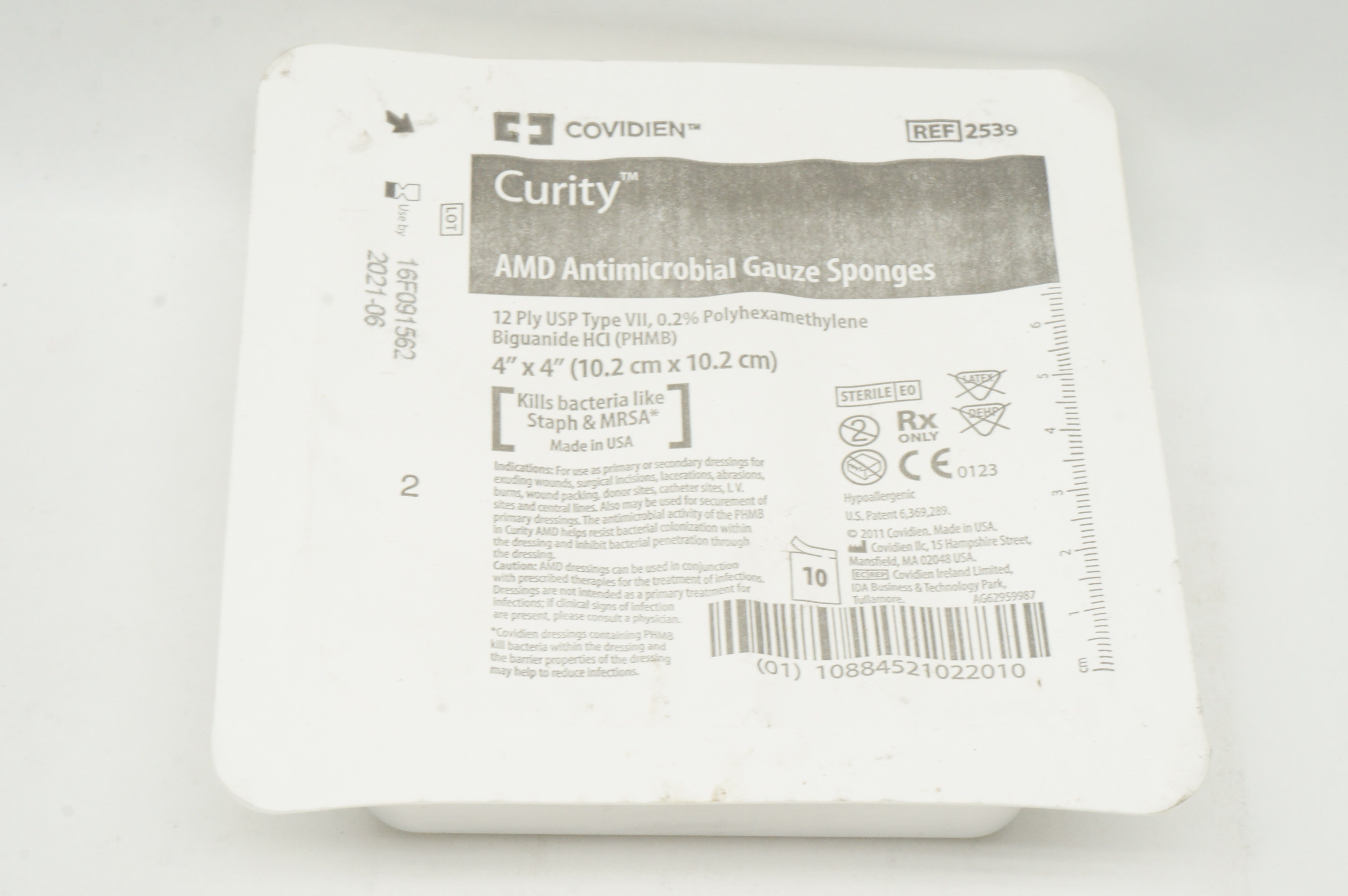 Covidien 2539 Curity AMD Antimicrobial Gauze Sponges 4in x 4in - Pack of 10 (x)