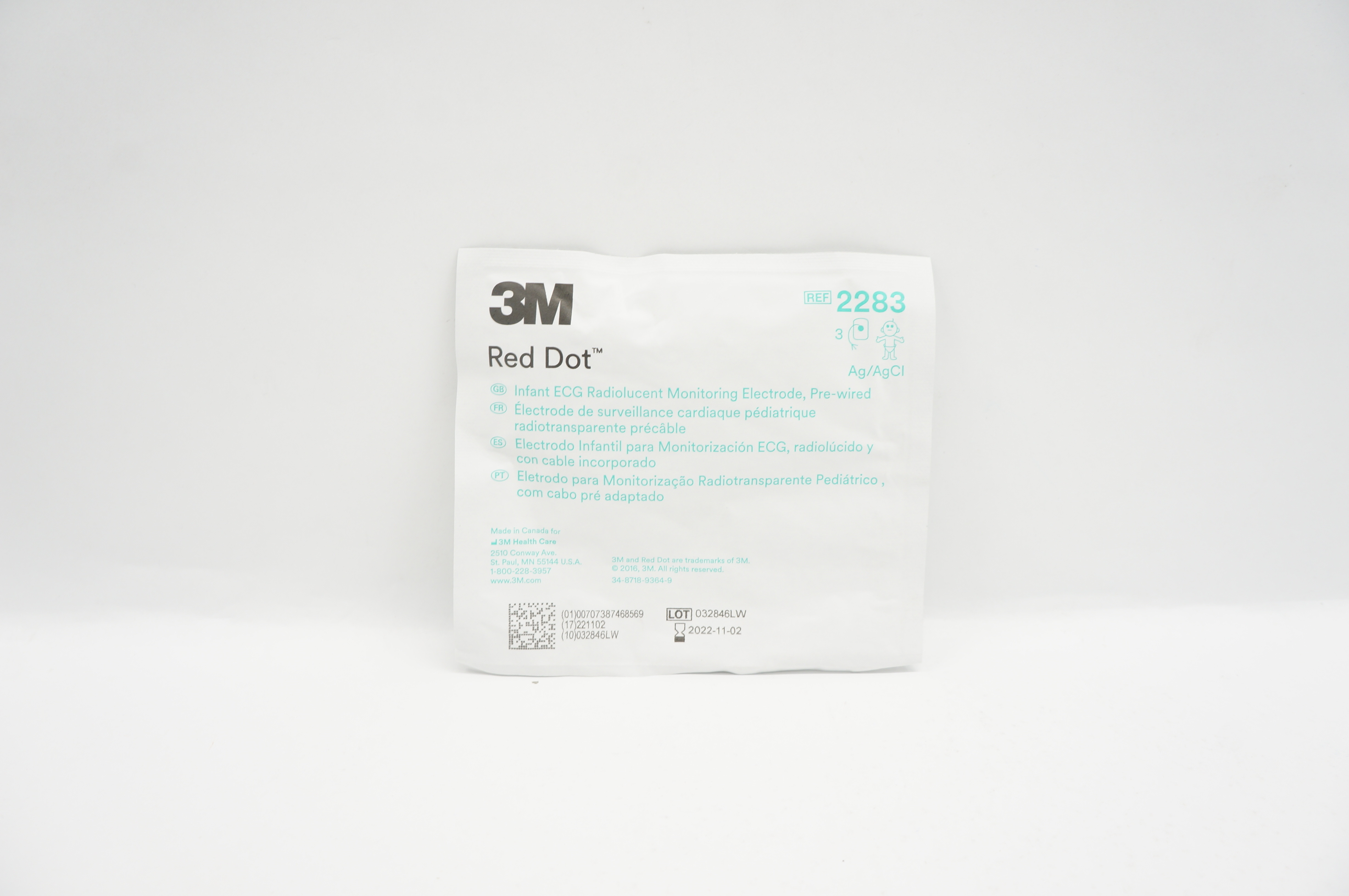 3M 2283 Red Dot Infant ECG Radiolucent Monitoring Electrode Pre-Wired (x)