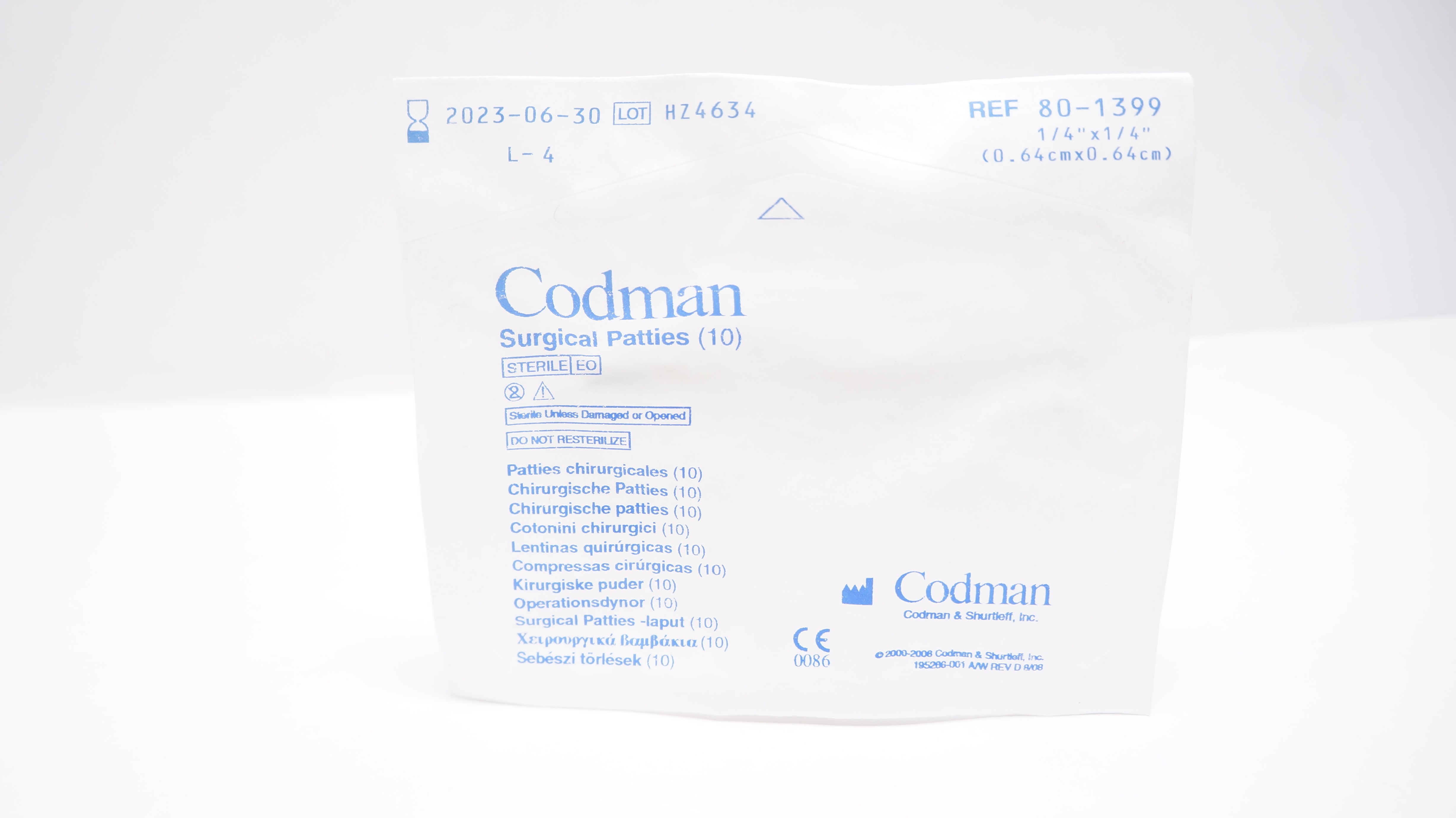 Codman 80-1399 Surgical Patties 1/4inch x 1/4inch - Pack of 10 (x)