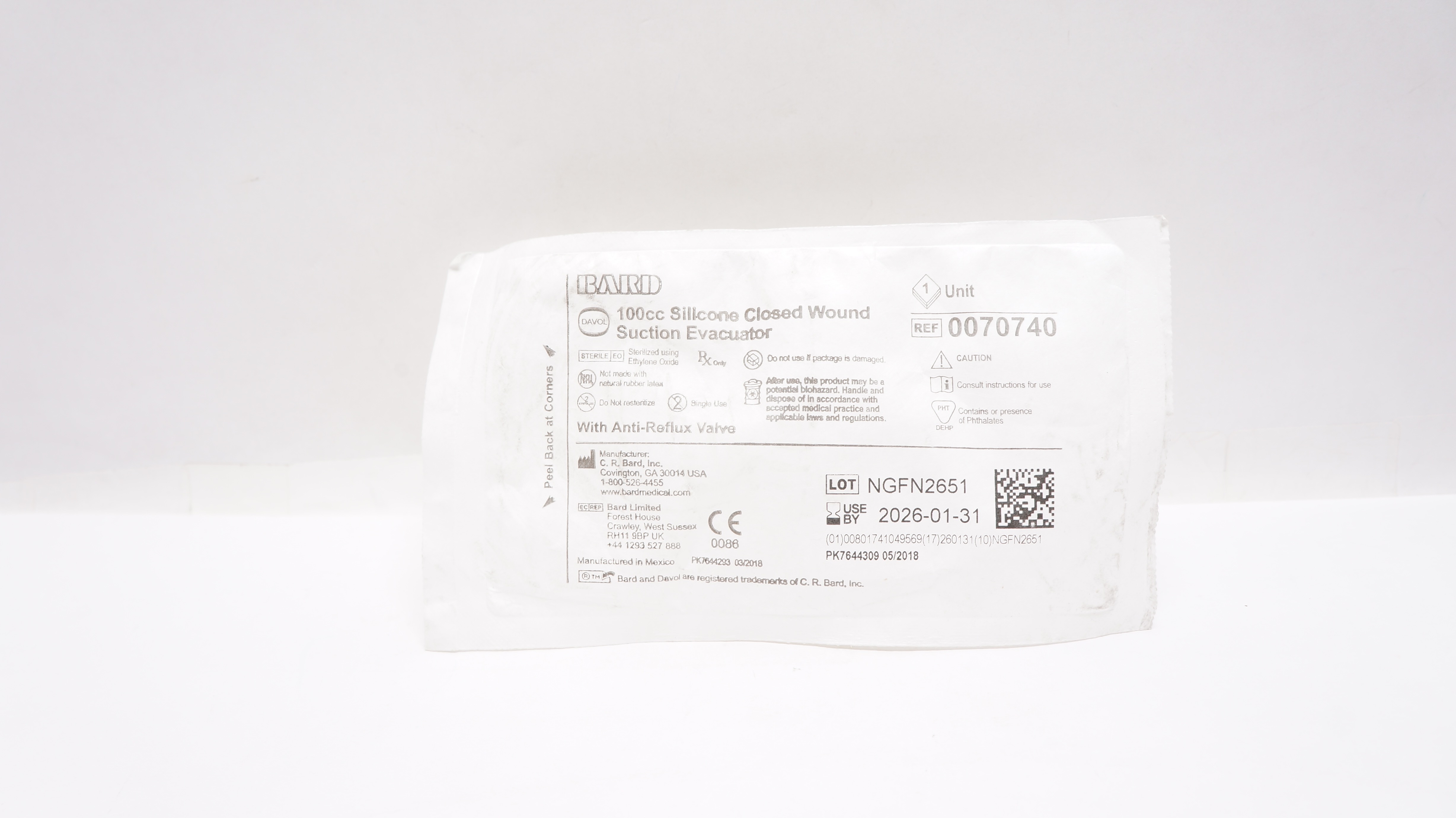 Bard 0070740 Davol Silicone Closed Wound Suction Evacuator 100cc