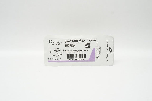Ethicon VCP339 2-0 Coated VICRYL Plus, CT-1, Taper 36mm 1/2c, 27inch