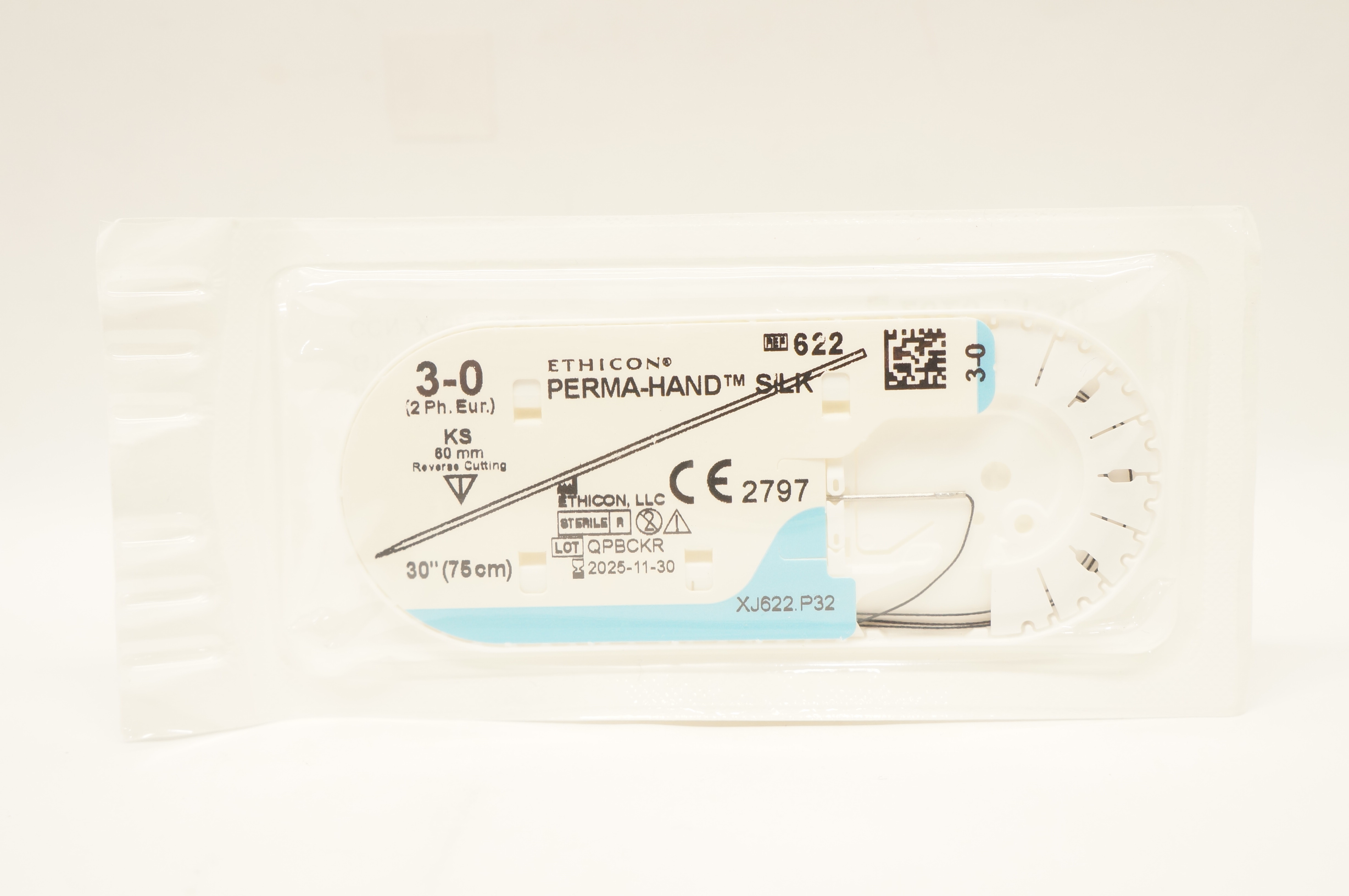 Ethicon 622 3-0 Perma-Hand Silk KS 60mm Straight Reverse Cutting 30inch